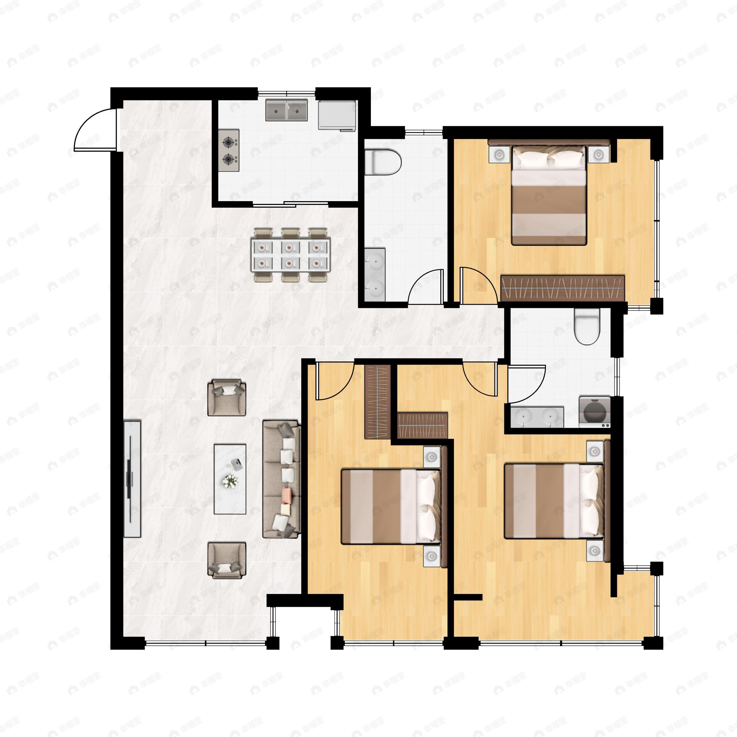 3室2厅2卫建面139平南户型图