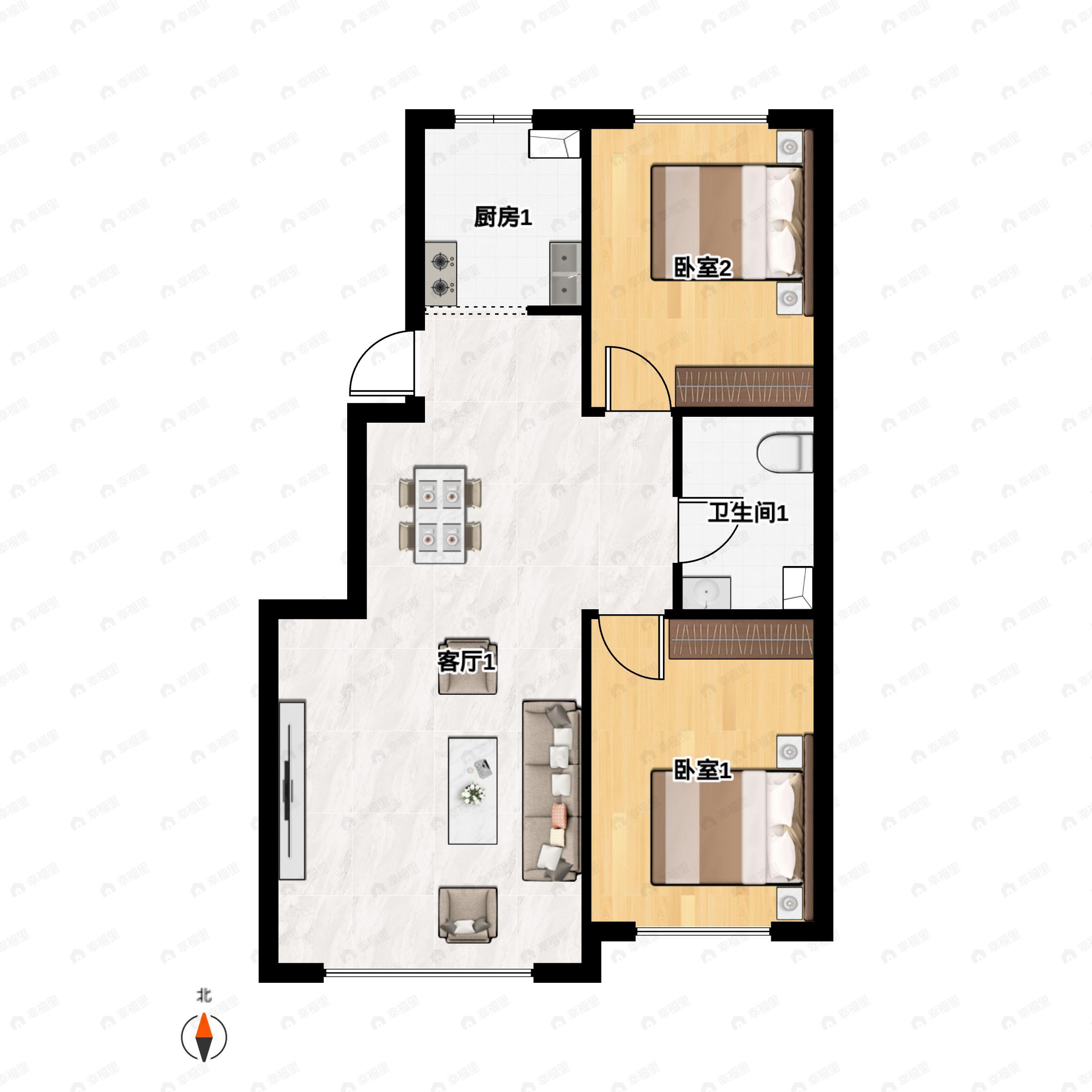 2室2厅1卫建面87平户型图