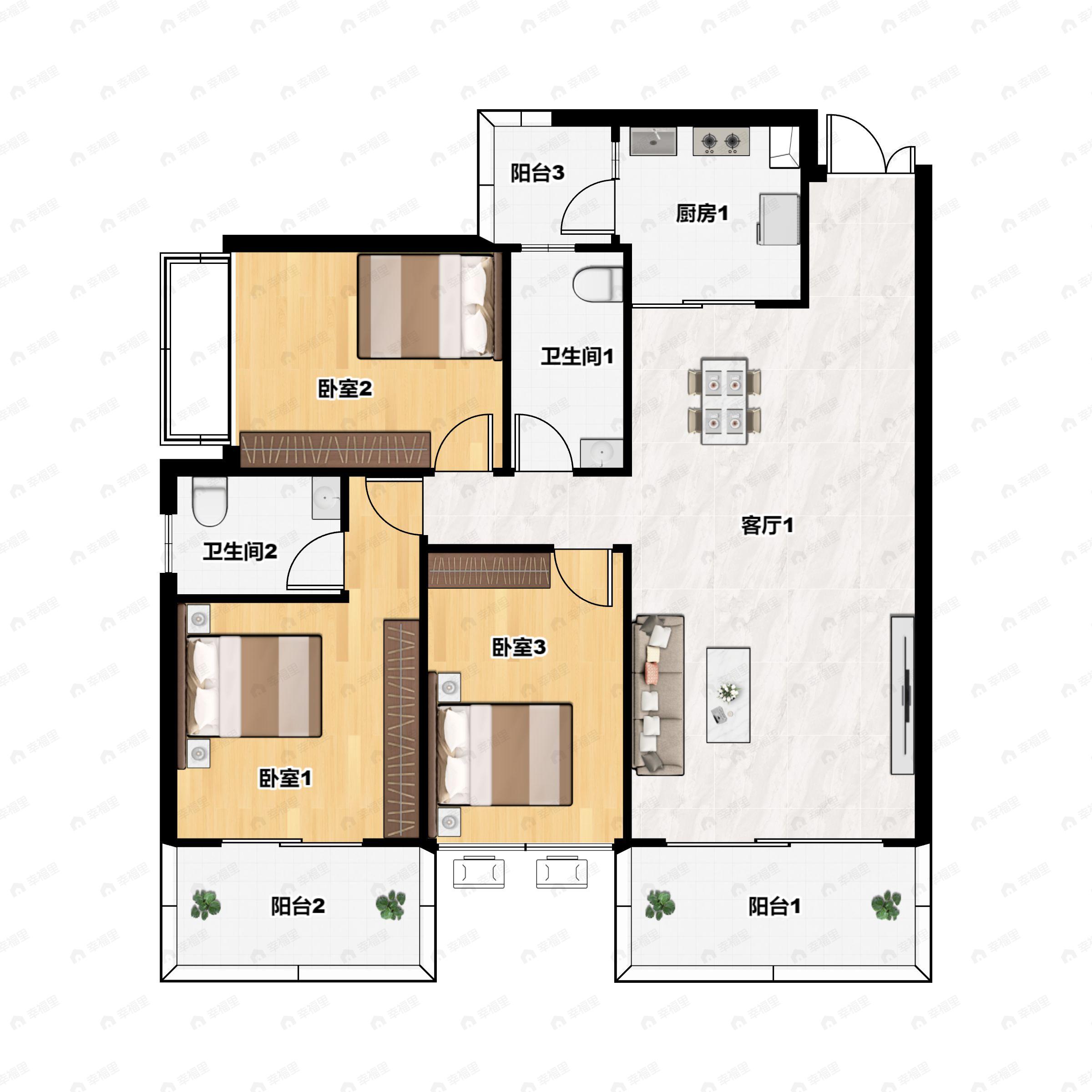 3室2厅2卫建面126平户型图