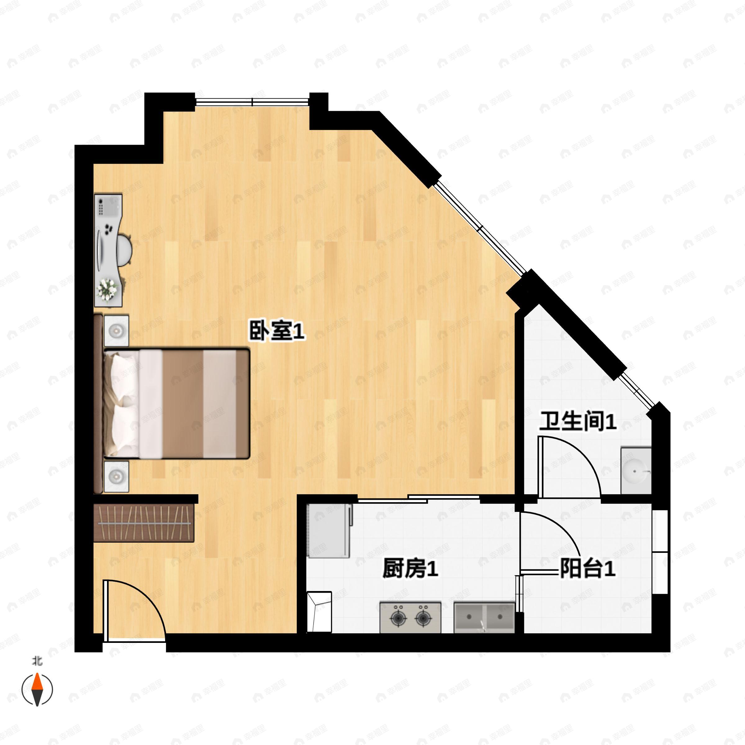 恒大云邸1室1卫户型图