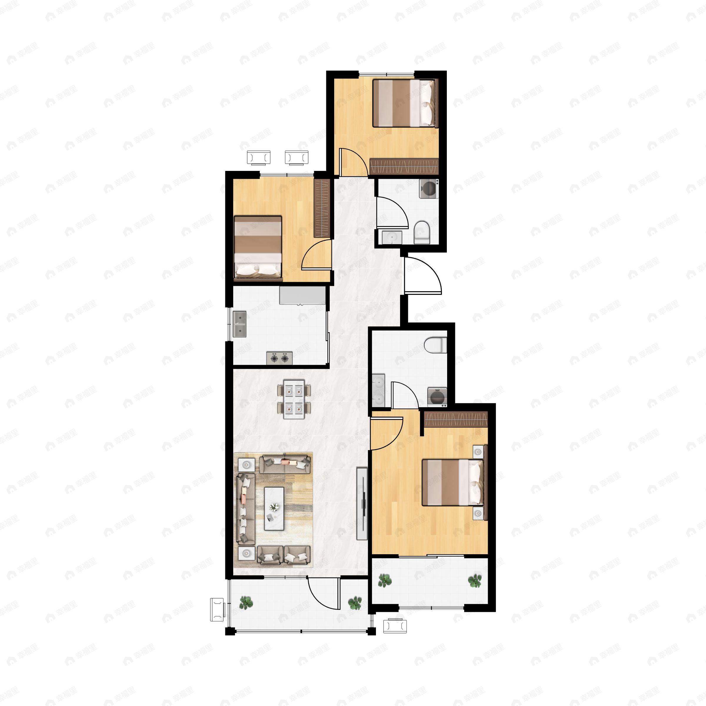3室2厅2卫建面99平北|南户型图