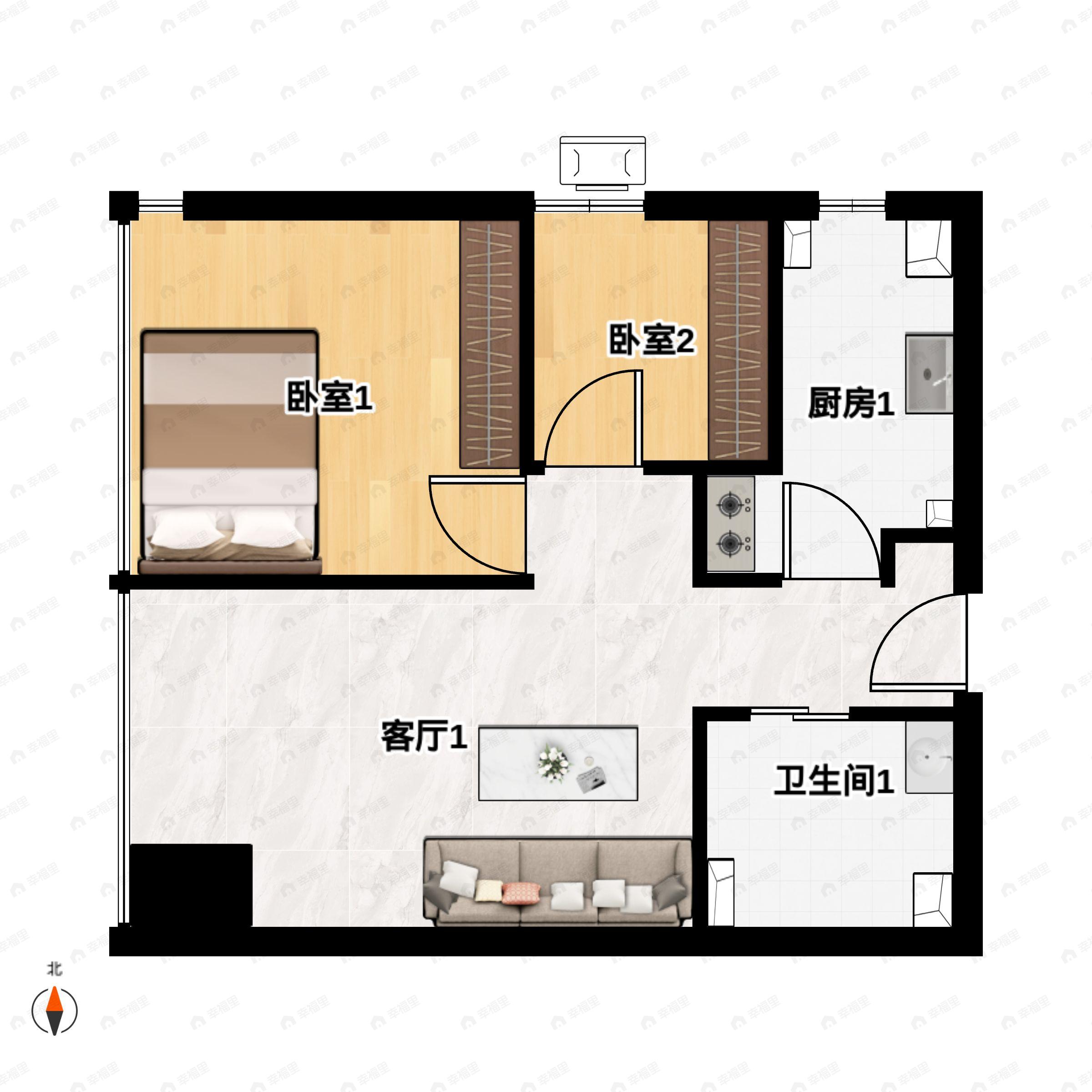 2室1厅1卫建面67平东户型图