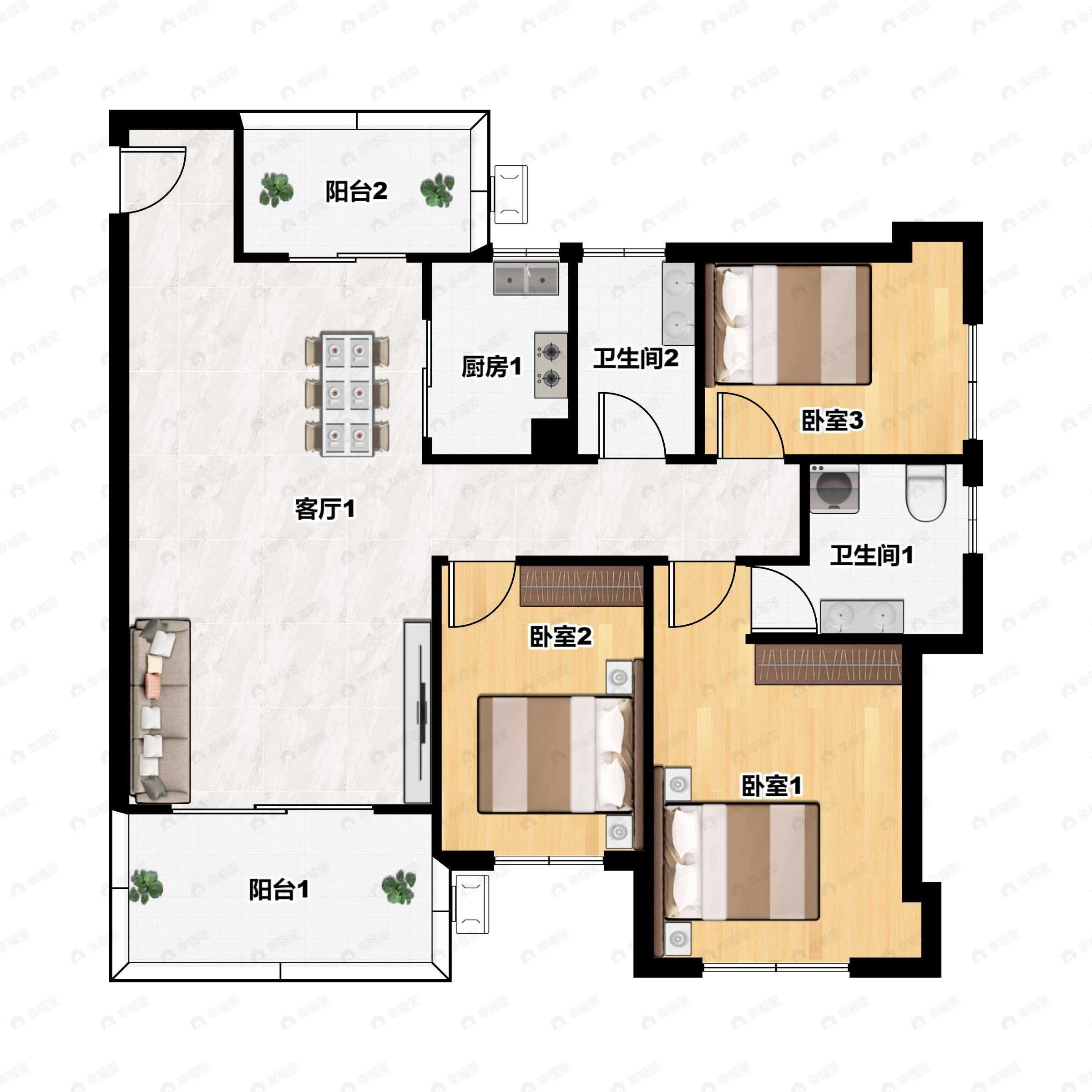 建实华都花园3室2厅2卫户型图