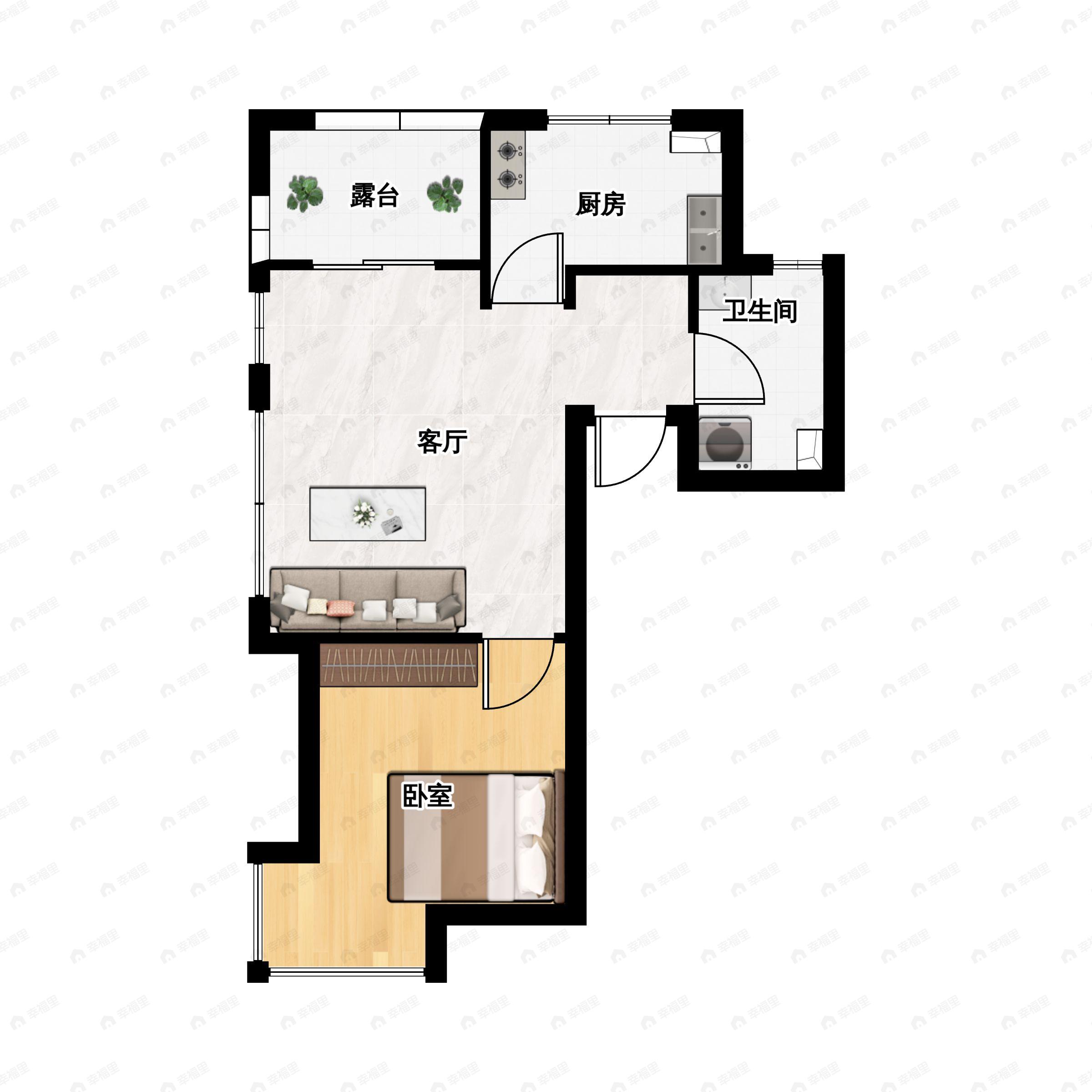 1室1厅1卫建面60m²南户型图