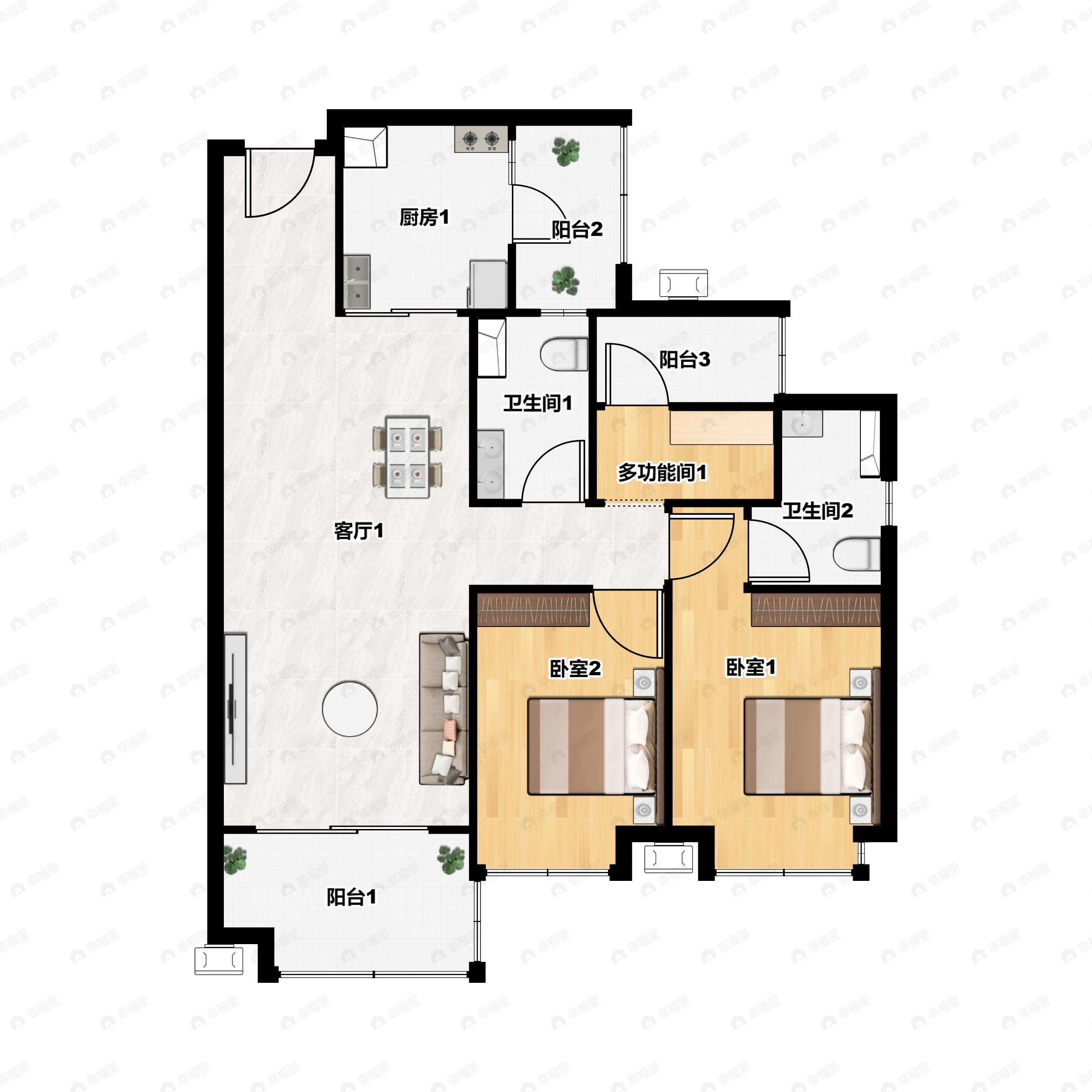 3室2厅2卫建面100平户型图