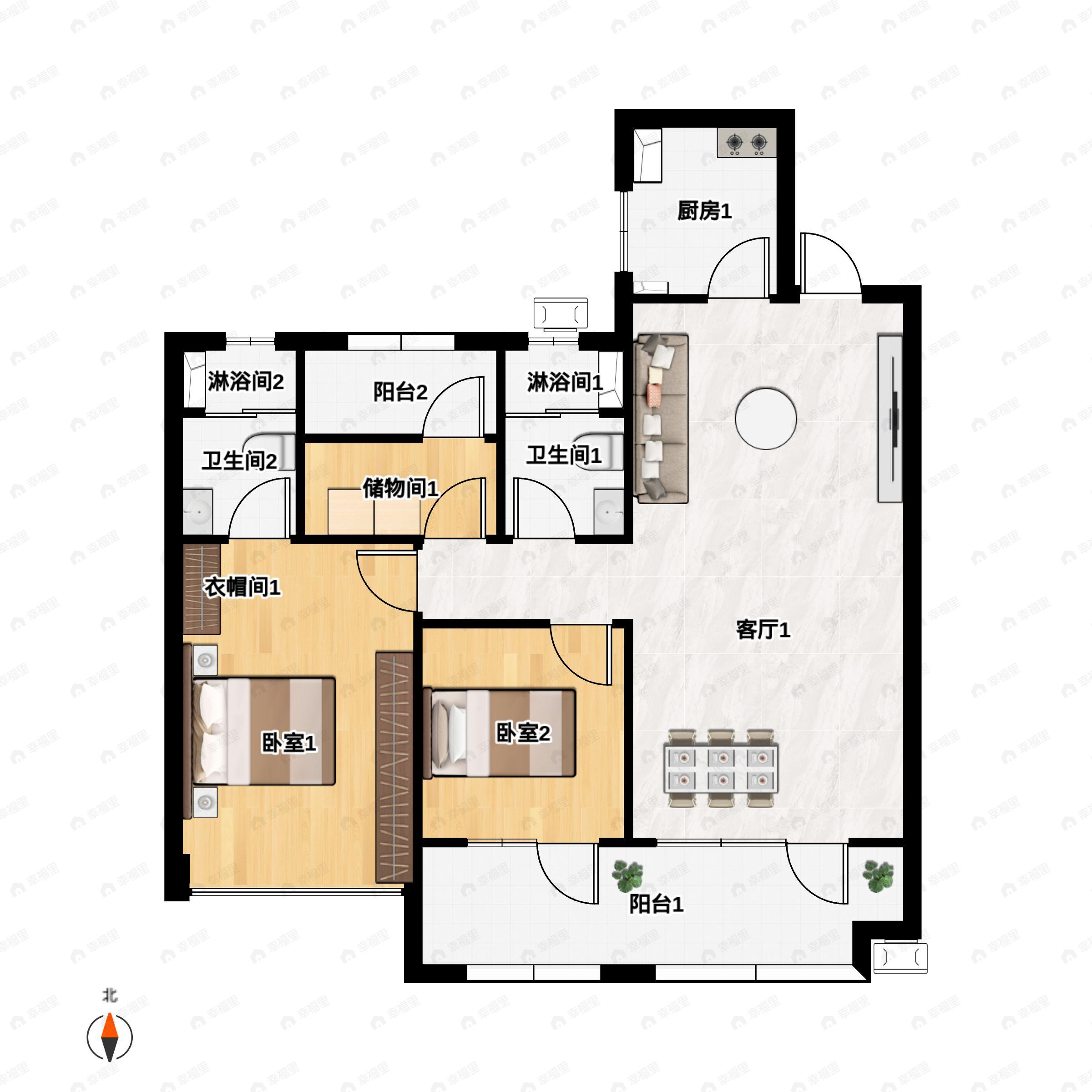 中梁拾光映象3室2厅2卫户型图