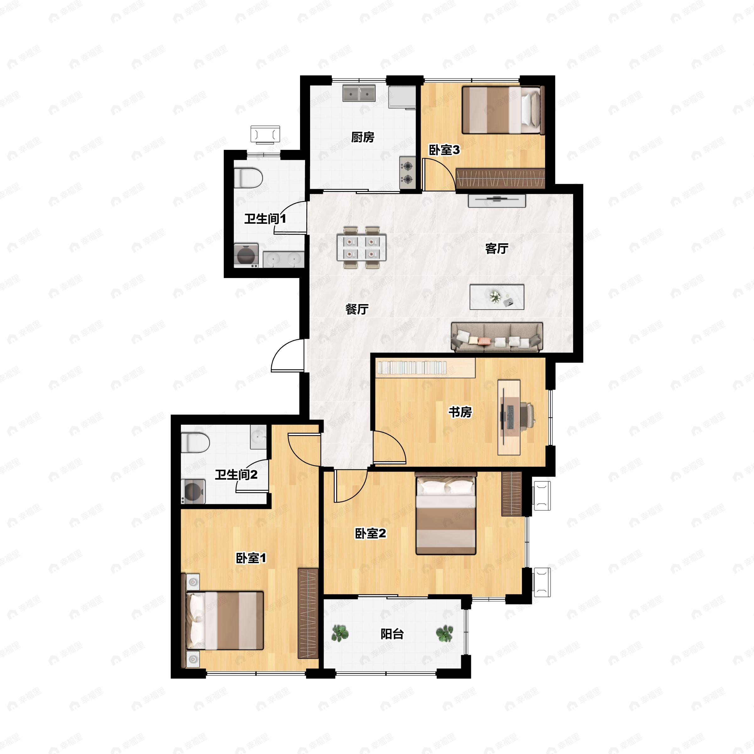 4室2厅2卫建面101平南户型图