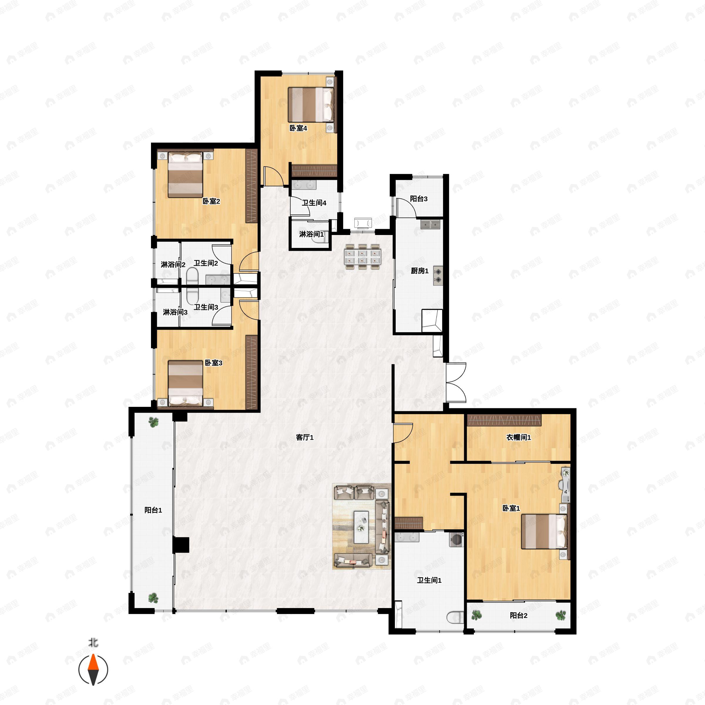 4室2厅4卫建面331平户型图
