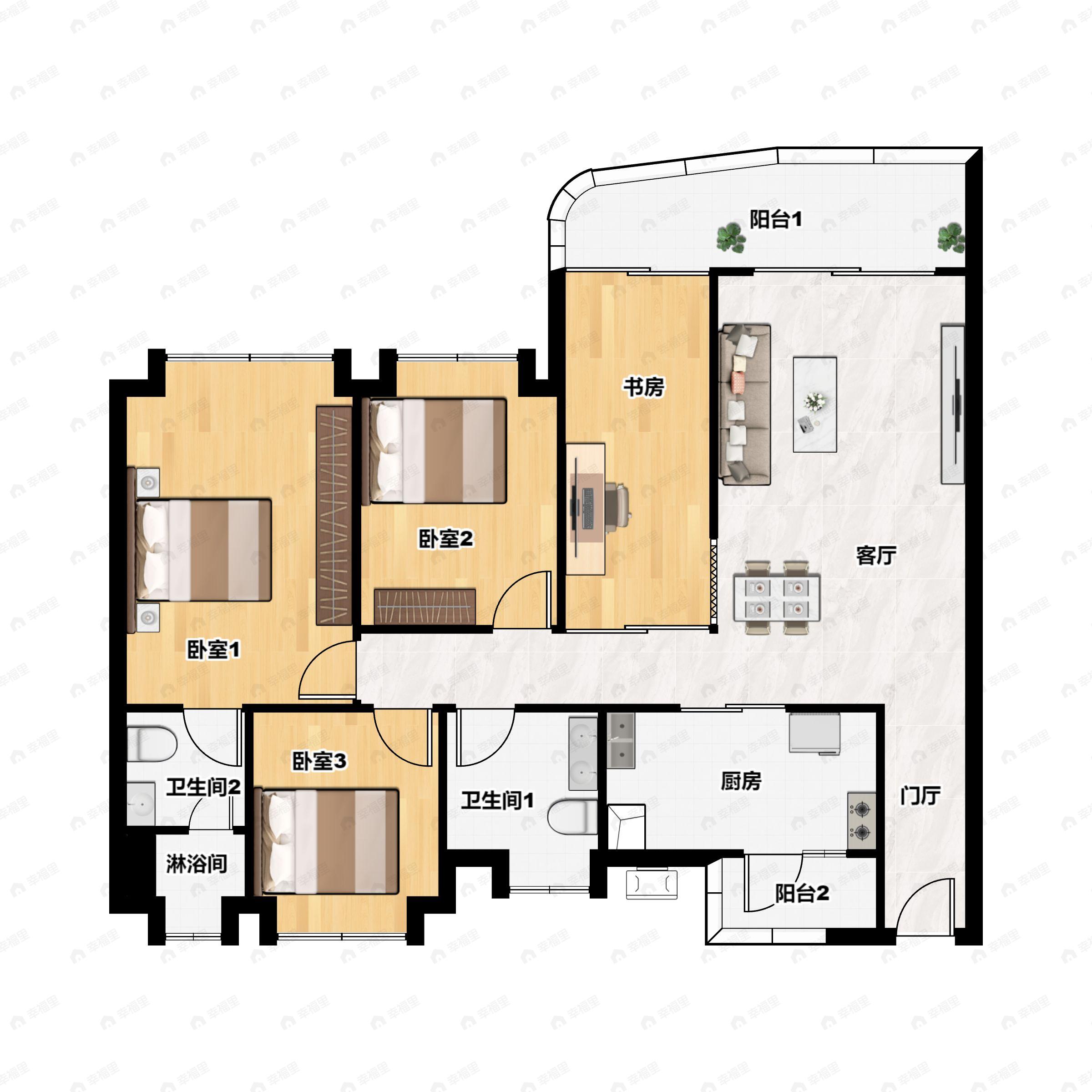 4室2厅2卫建面139平西南户型图