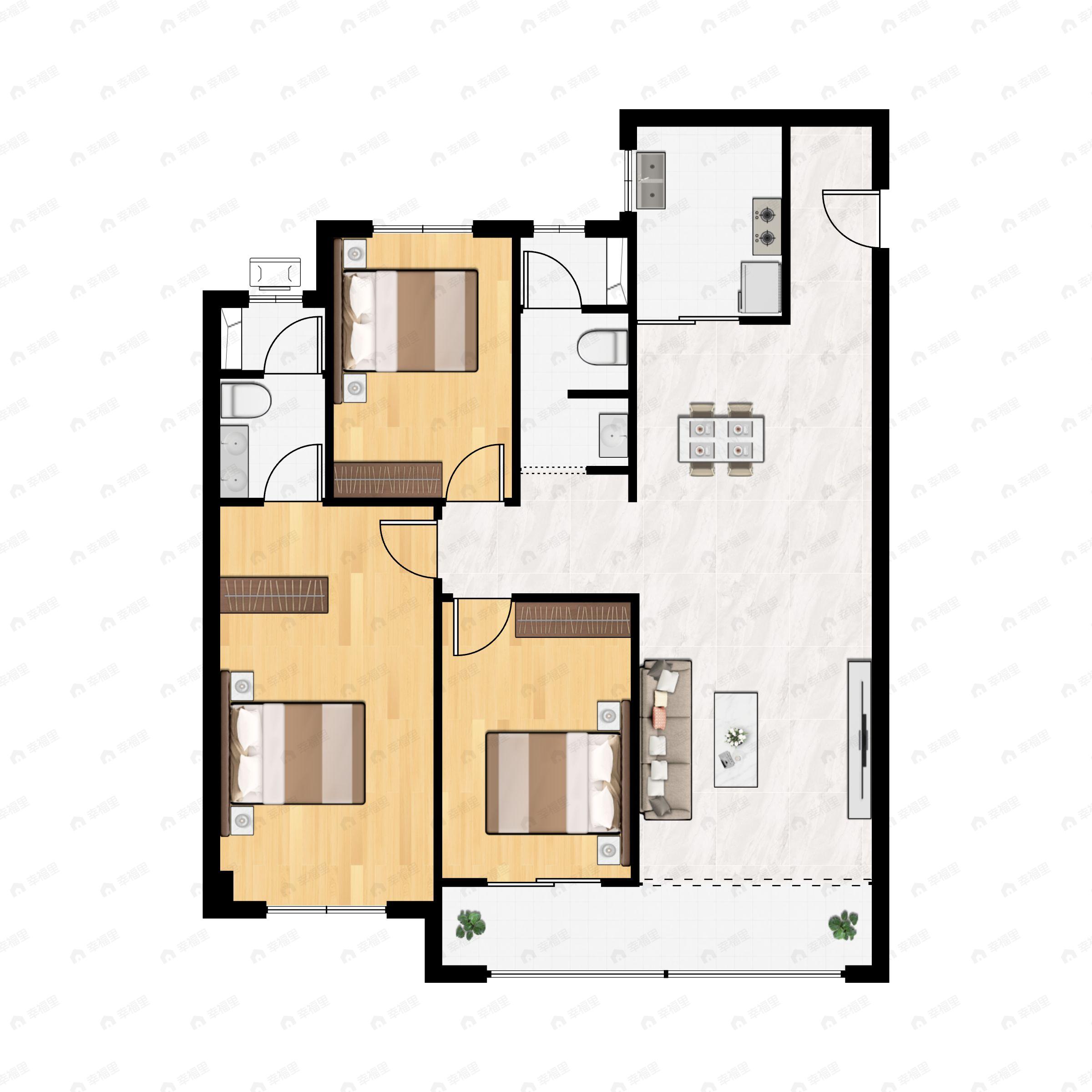 3室2厅2卫建面115m²北|南户型图