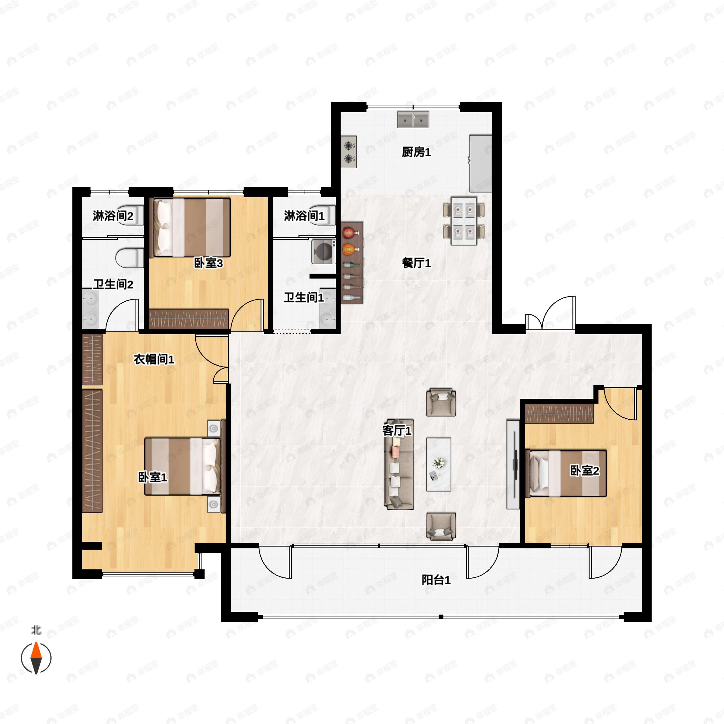 君奕府3室2厅2卫户型图