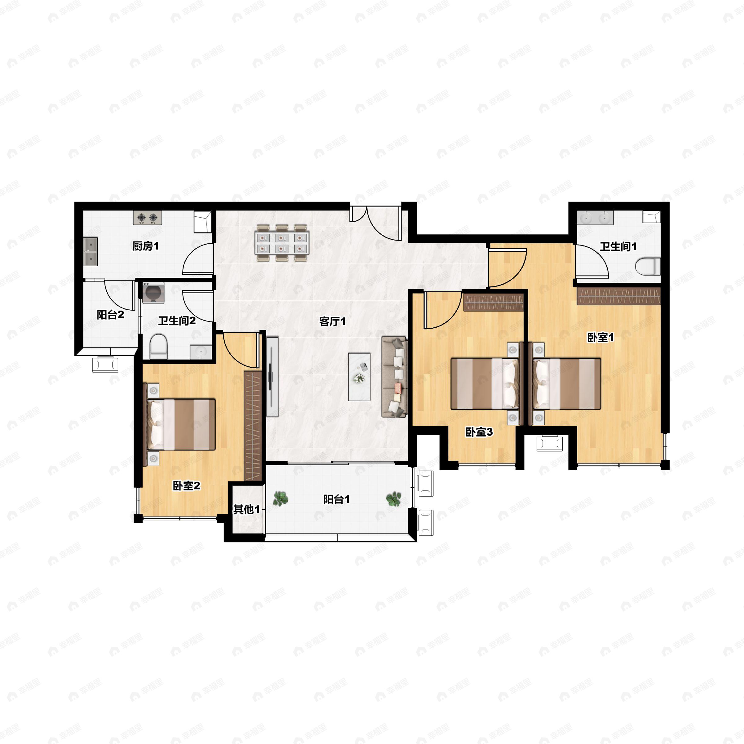 3室2厅2卫建面100平户型图
