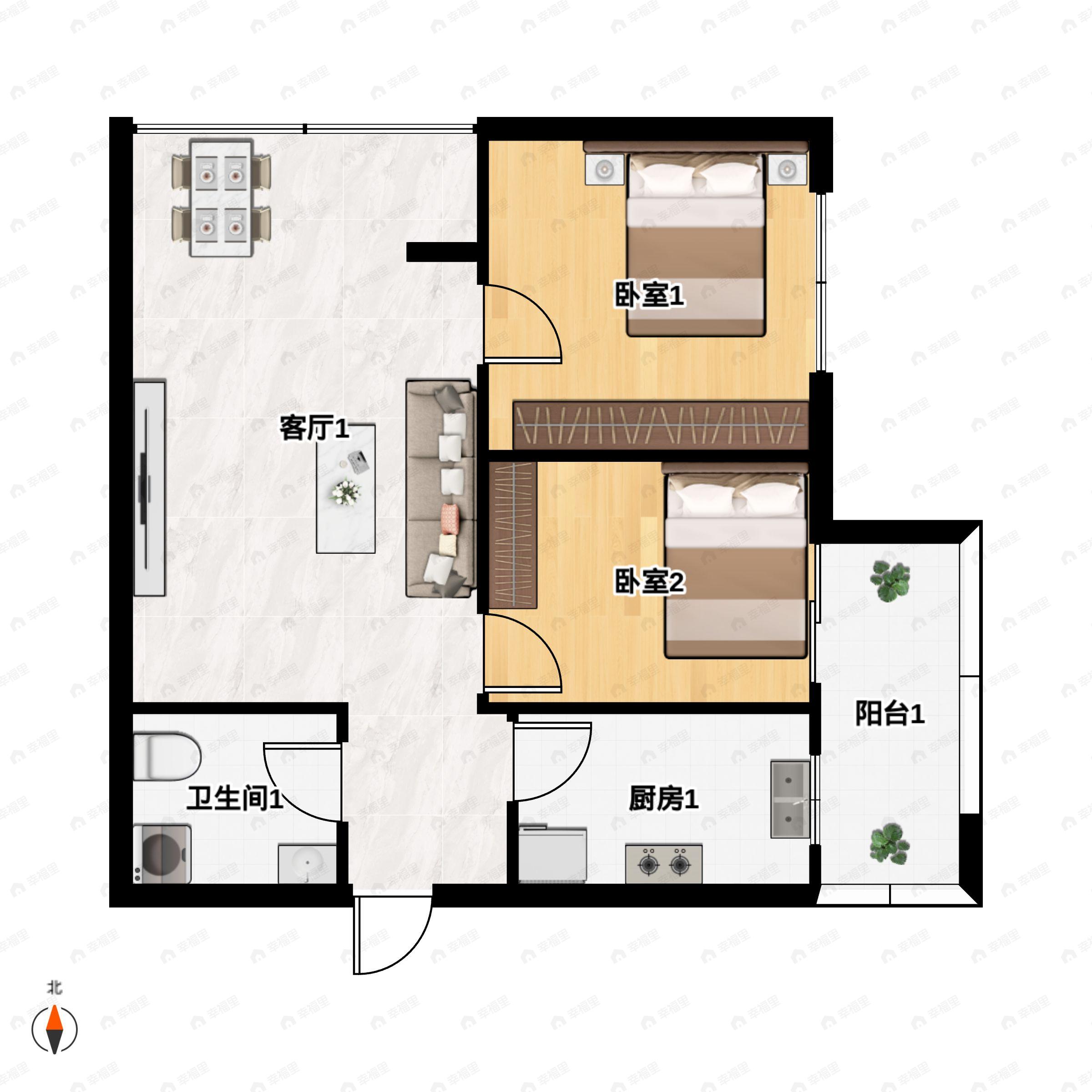 2室1厅1卫建面70平户型图