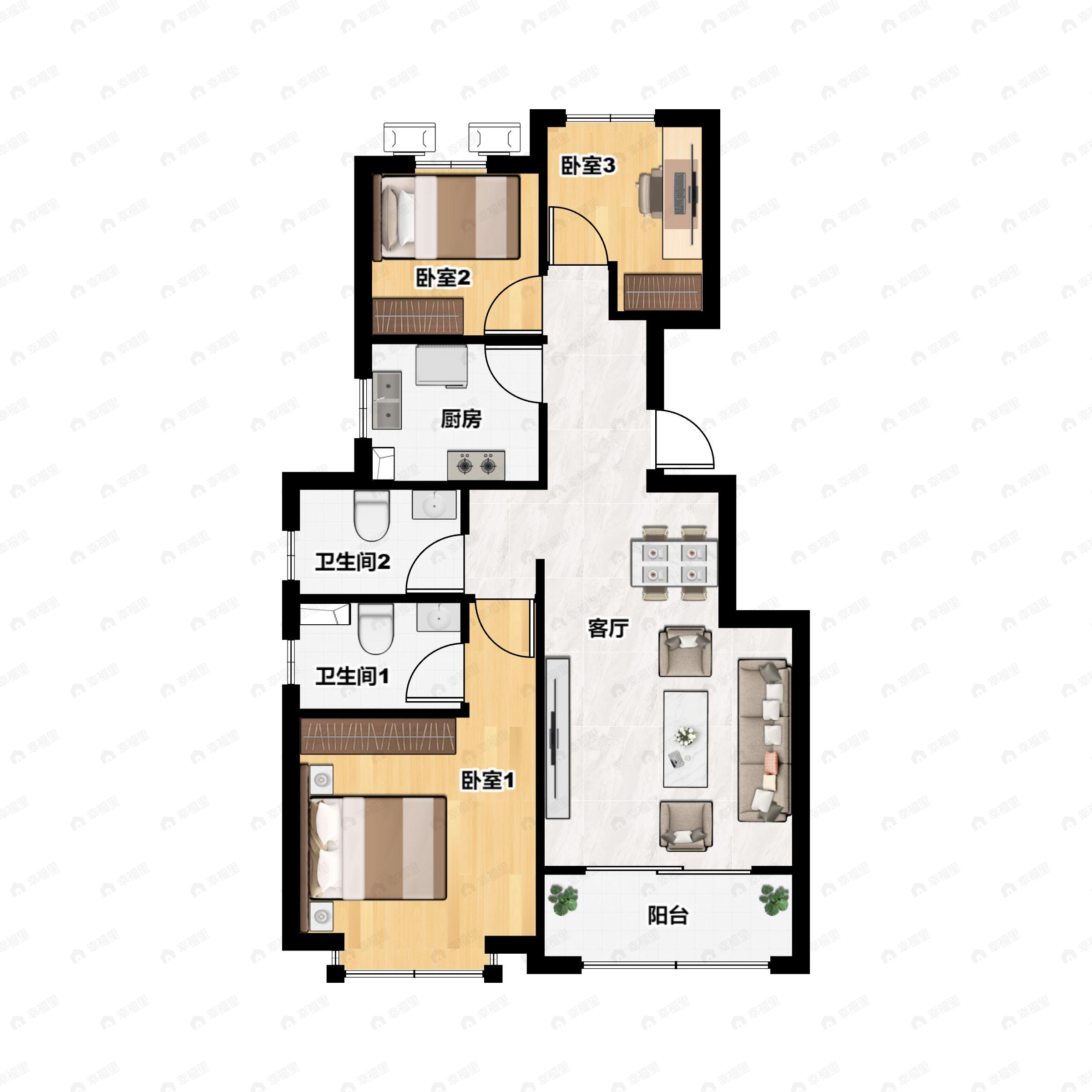 3室2厅2卫建面115平南|北户型图