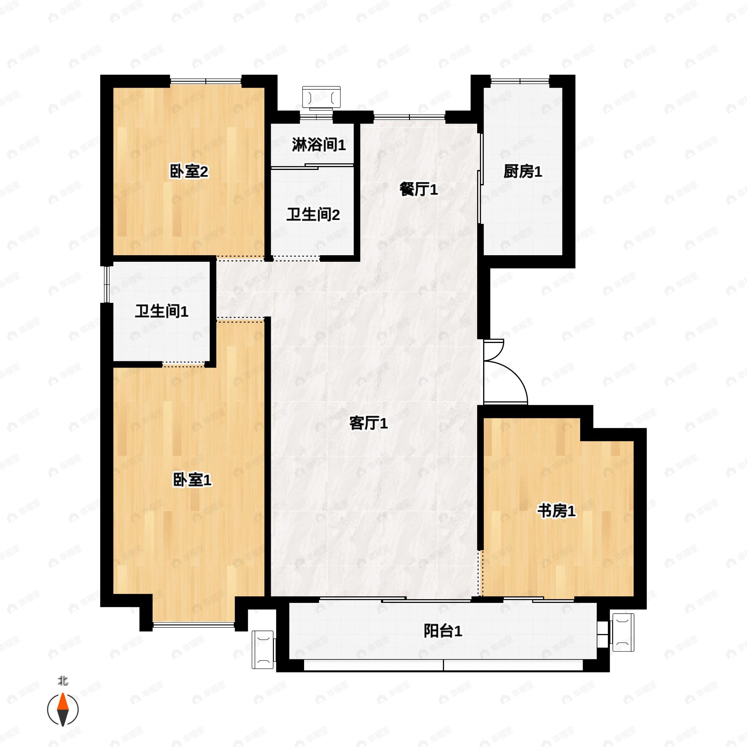 3室2厅2卫建面129平户型图