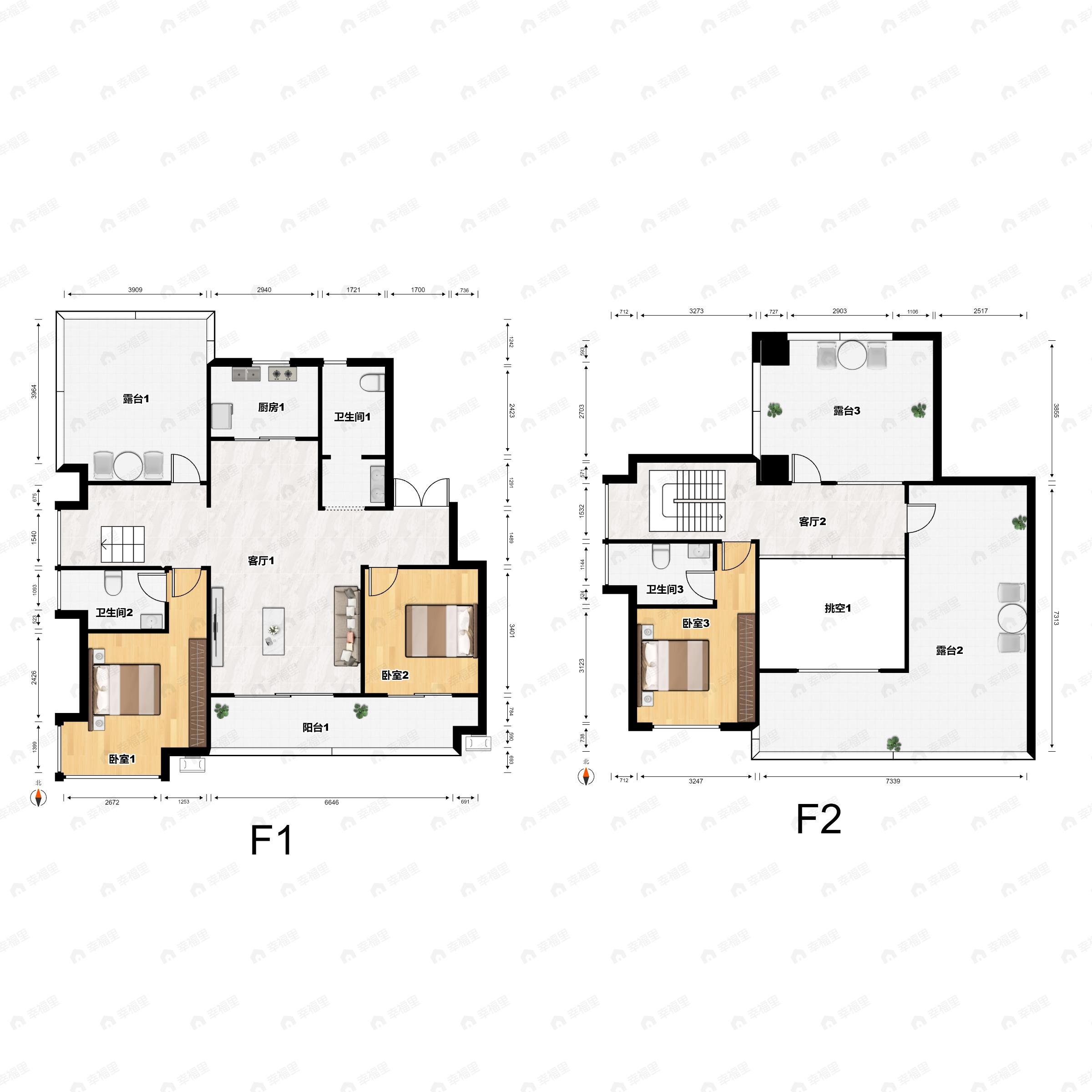 高新骊山下的院子3室2厅3卫户型图