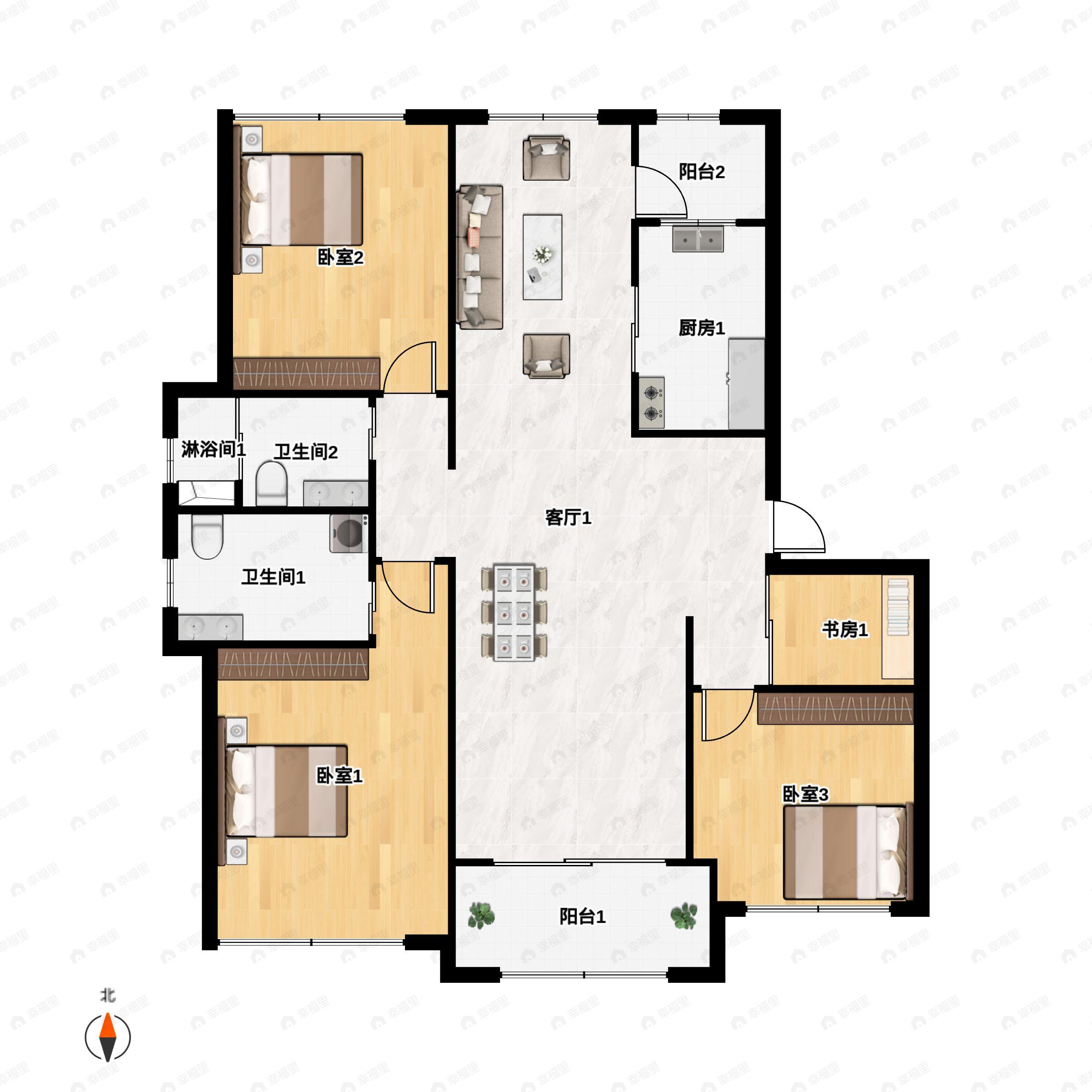 贝尚湾3室2厅2卫户型图