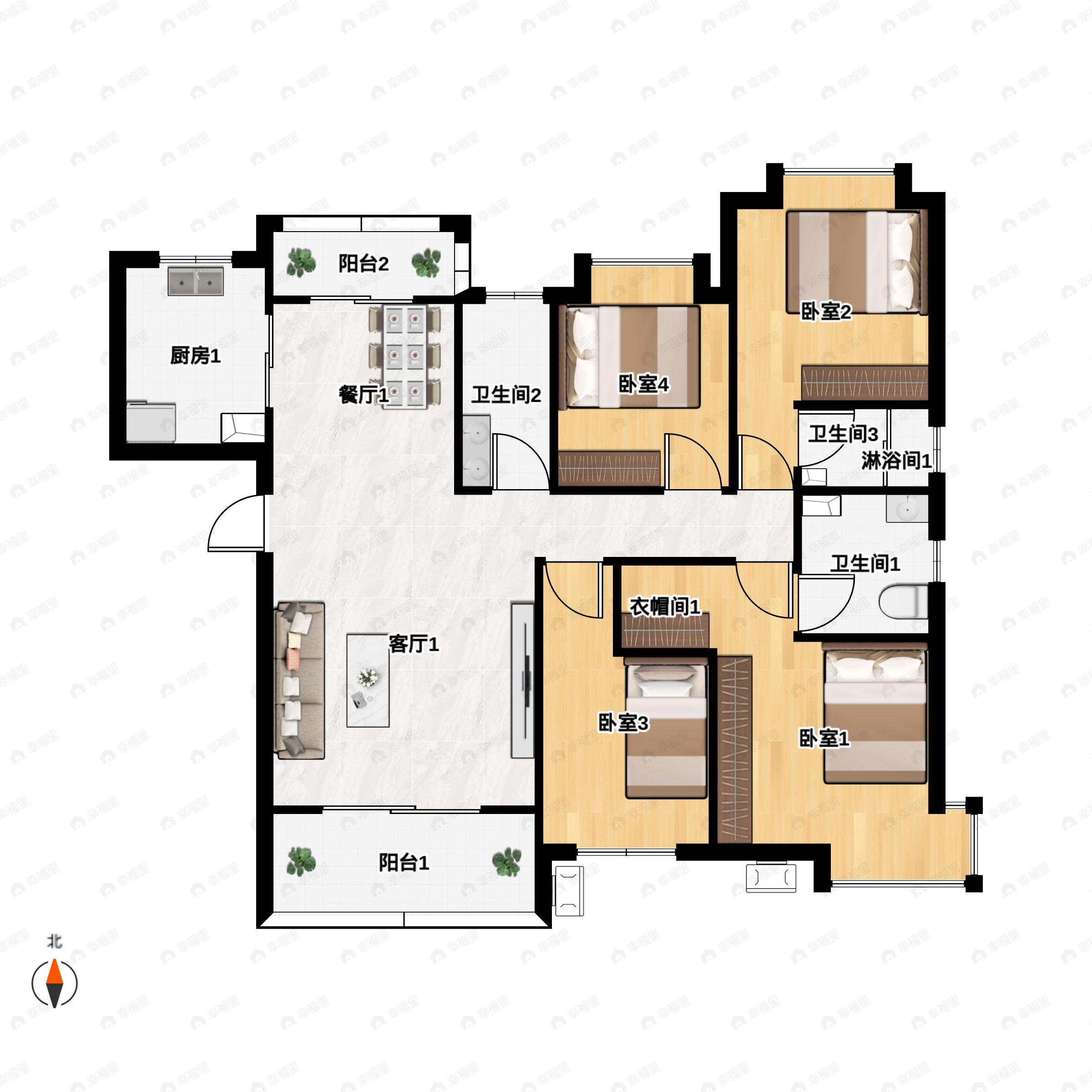 4室2厅3卫建面189平南户型图