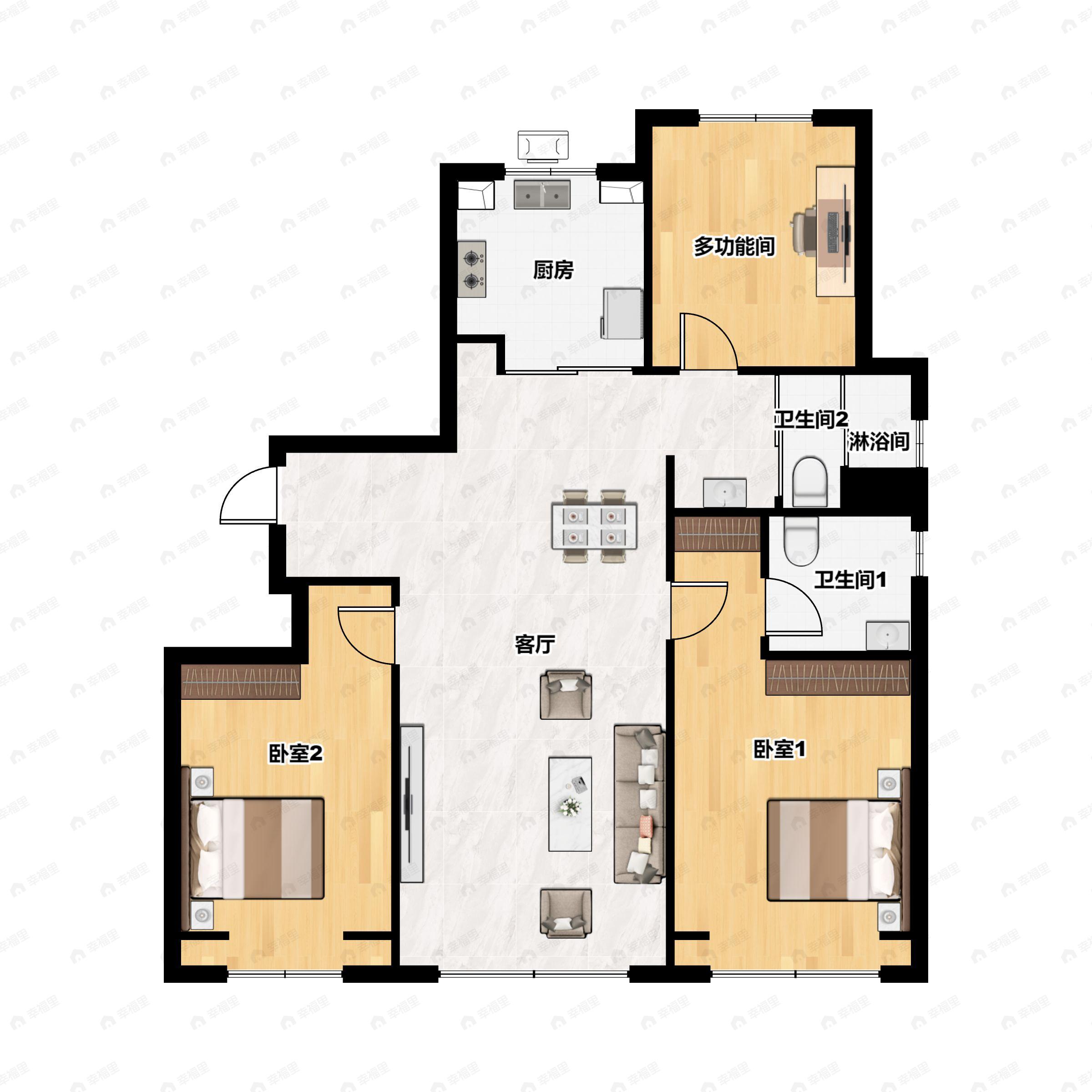 3室2厅2卫建面108平户型图