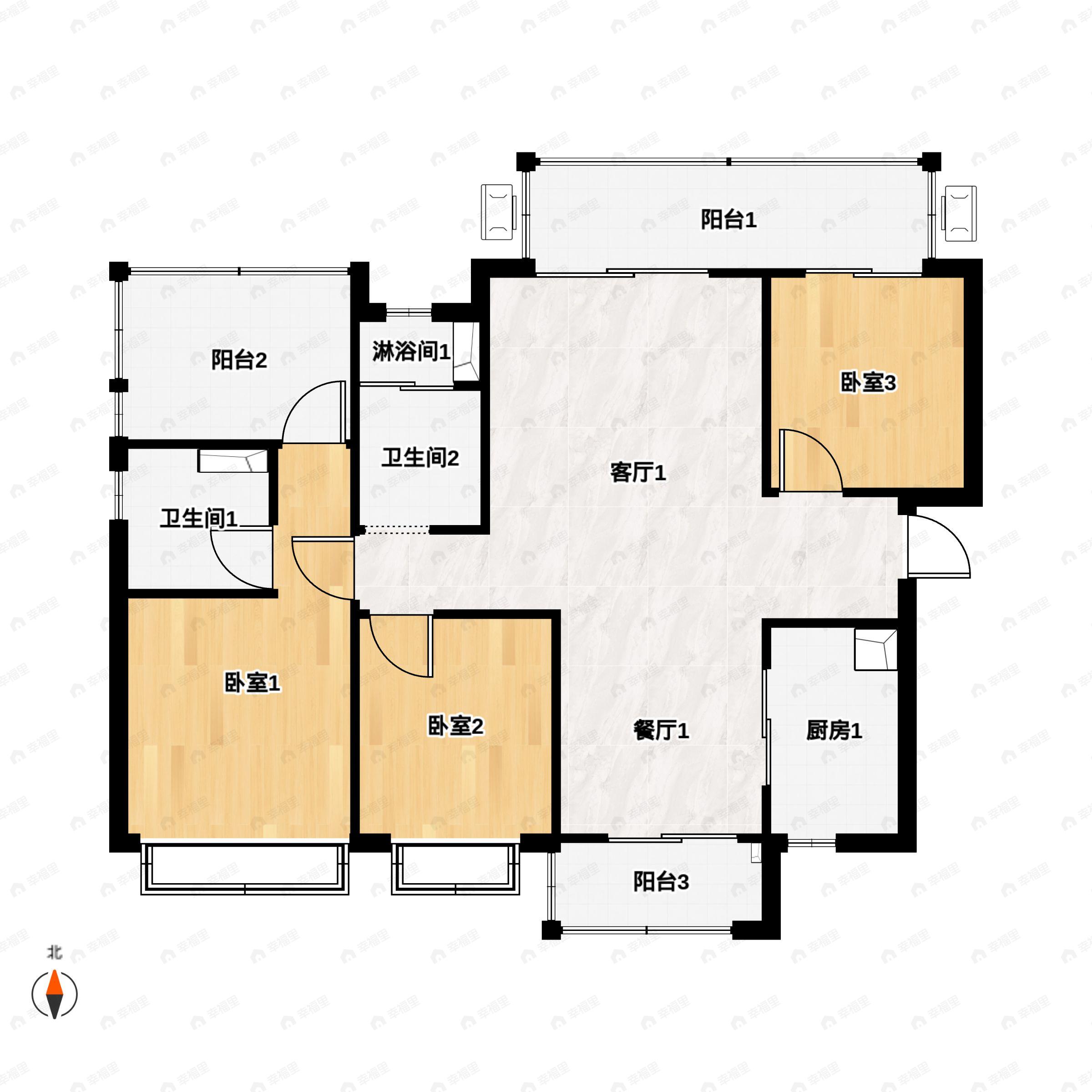 3室2厅2卫建面116平户型图