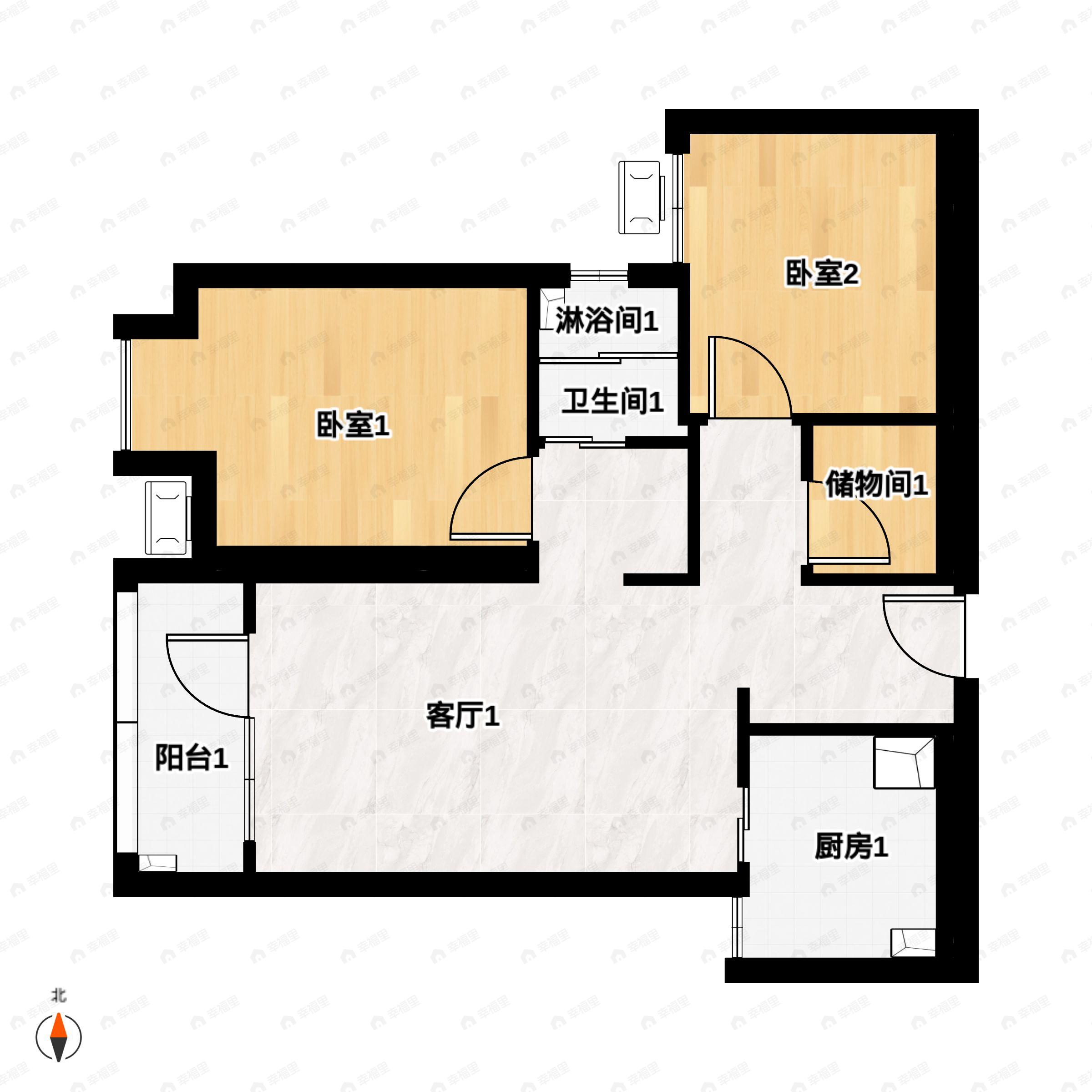 2室2厅1卫建面75平东户型图