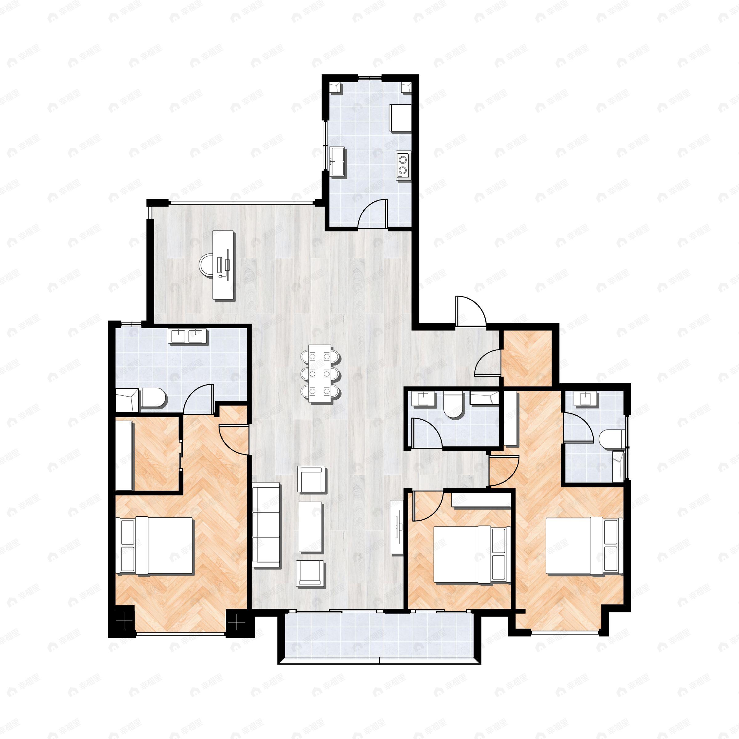 4室2厅3卫建面205平户型图