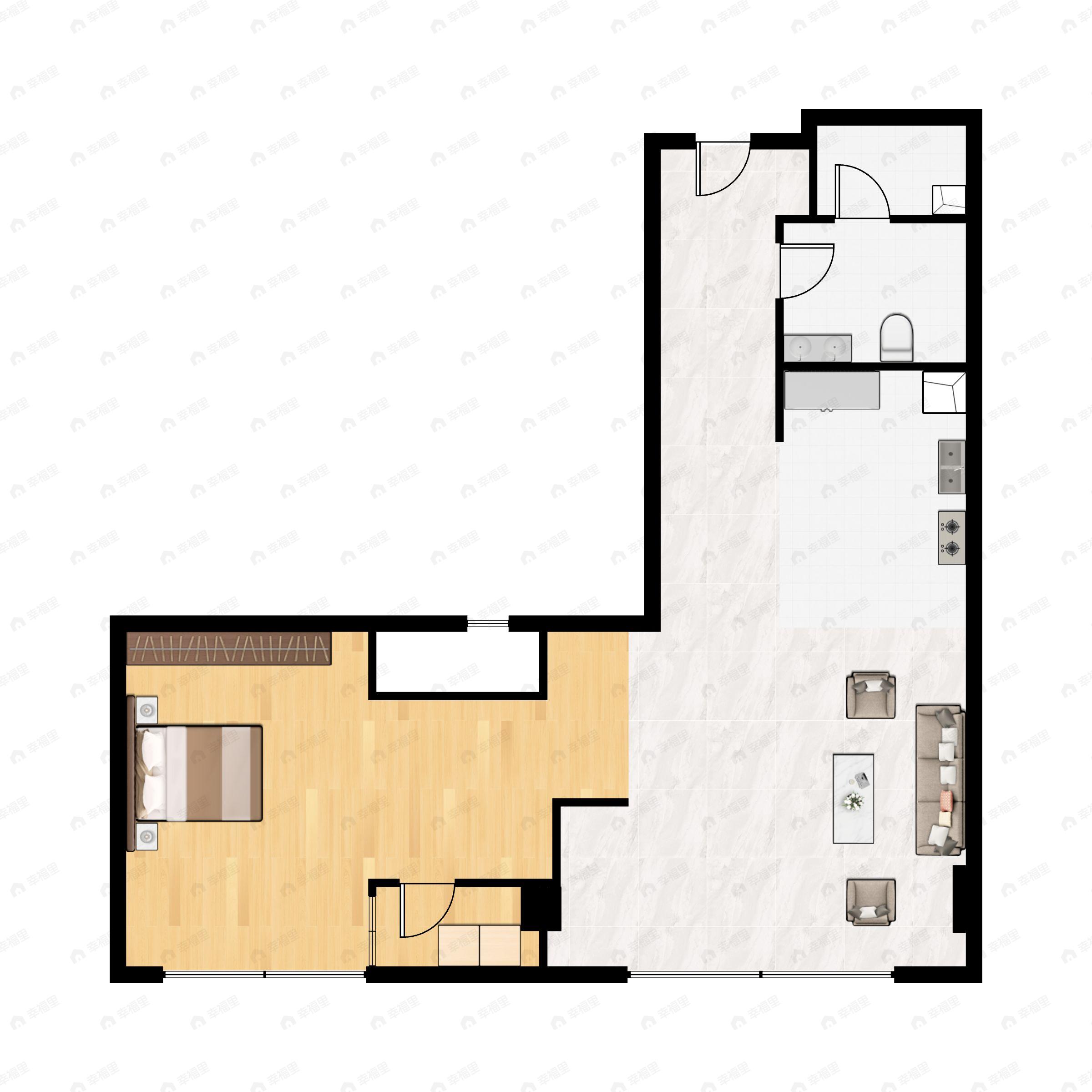 1室1厅1卫建面55平户型图