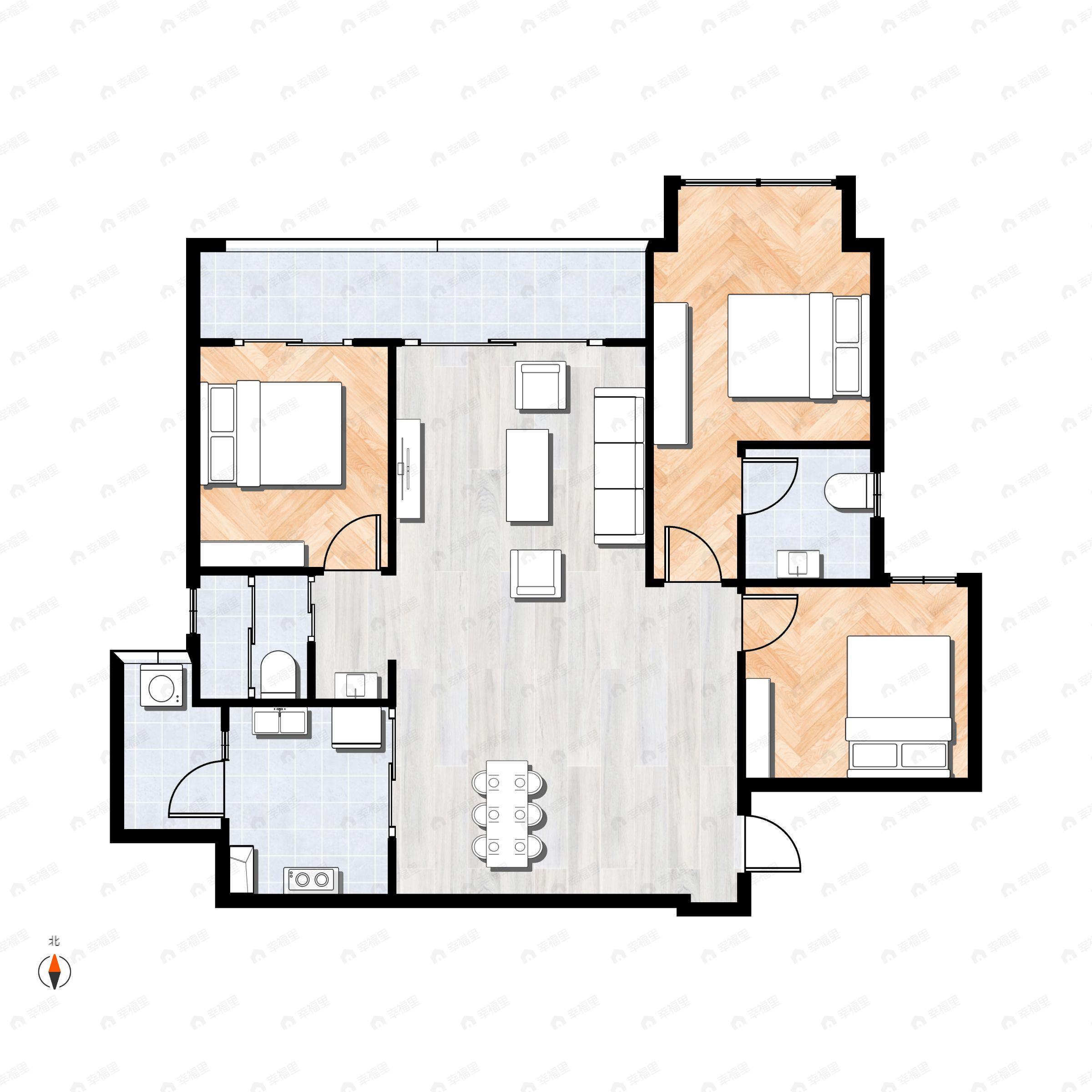 3室2厅2卫建面93平户型图