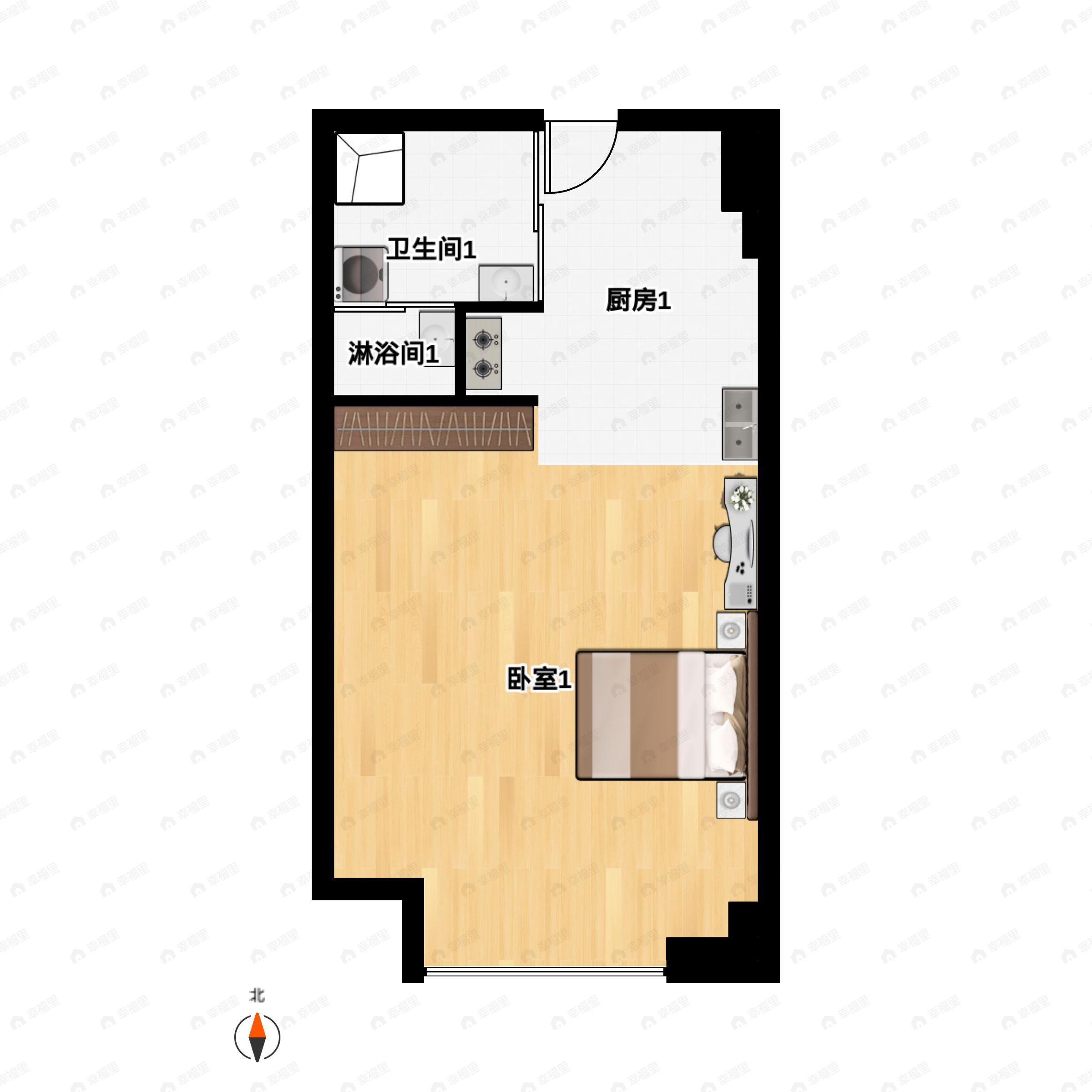 1室1厅1卫建面35平户型图