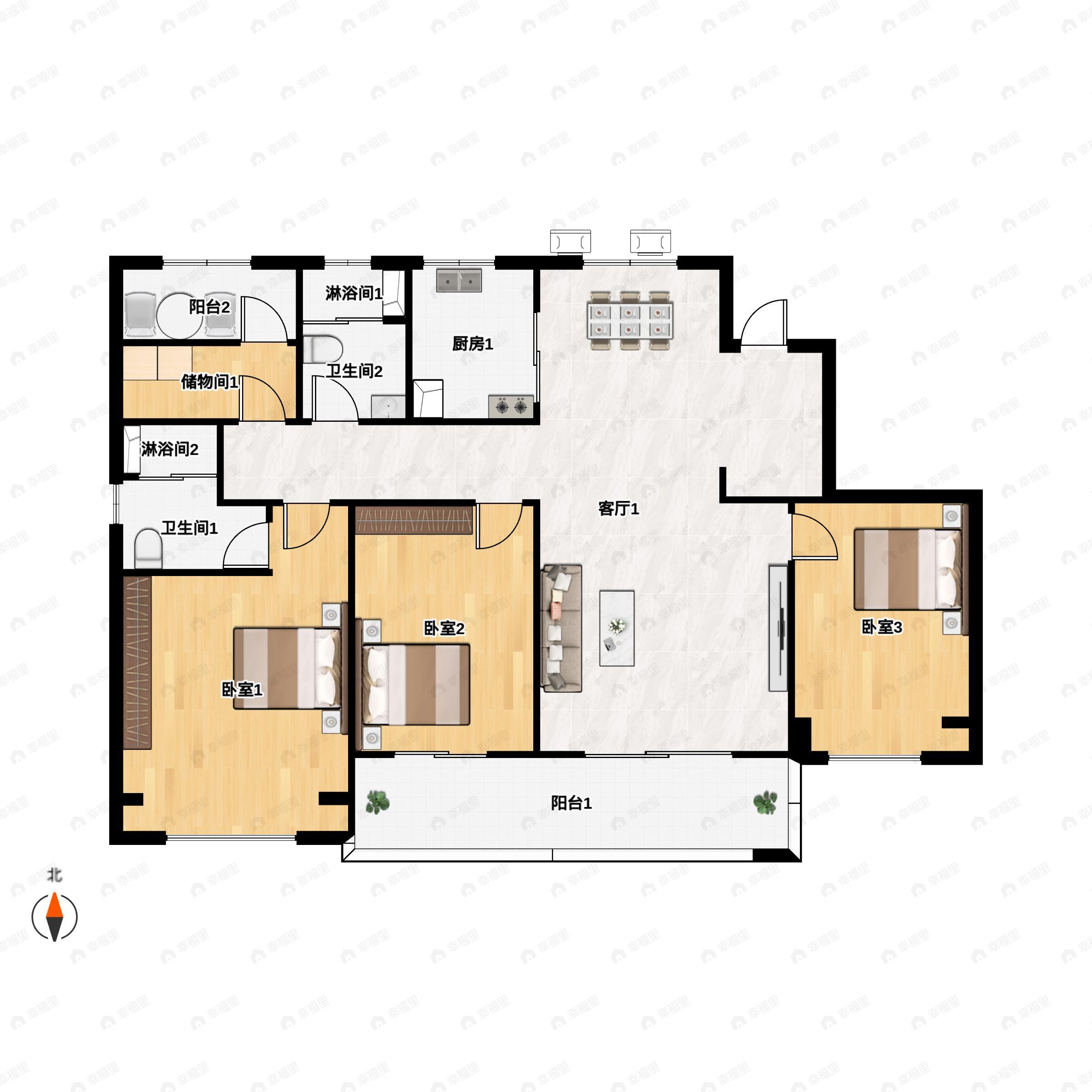 4室2厅2卫建面139平南户型图