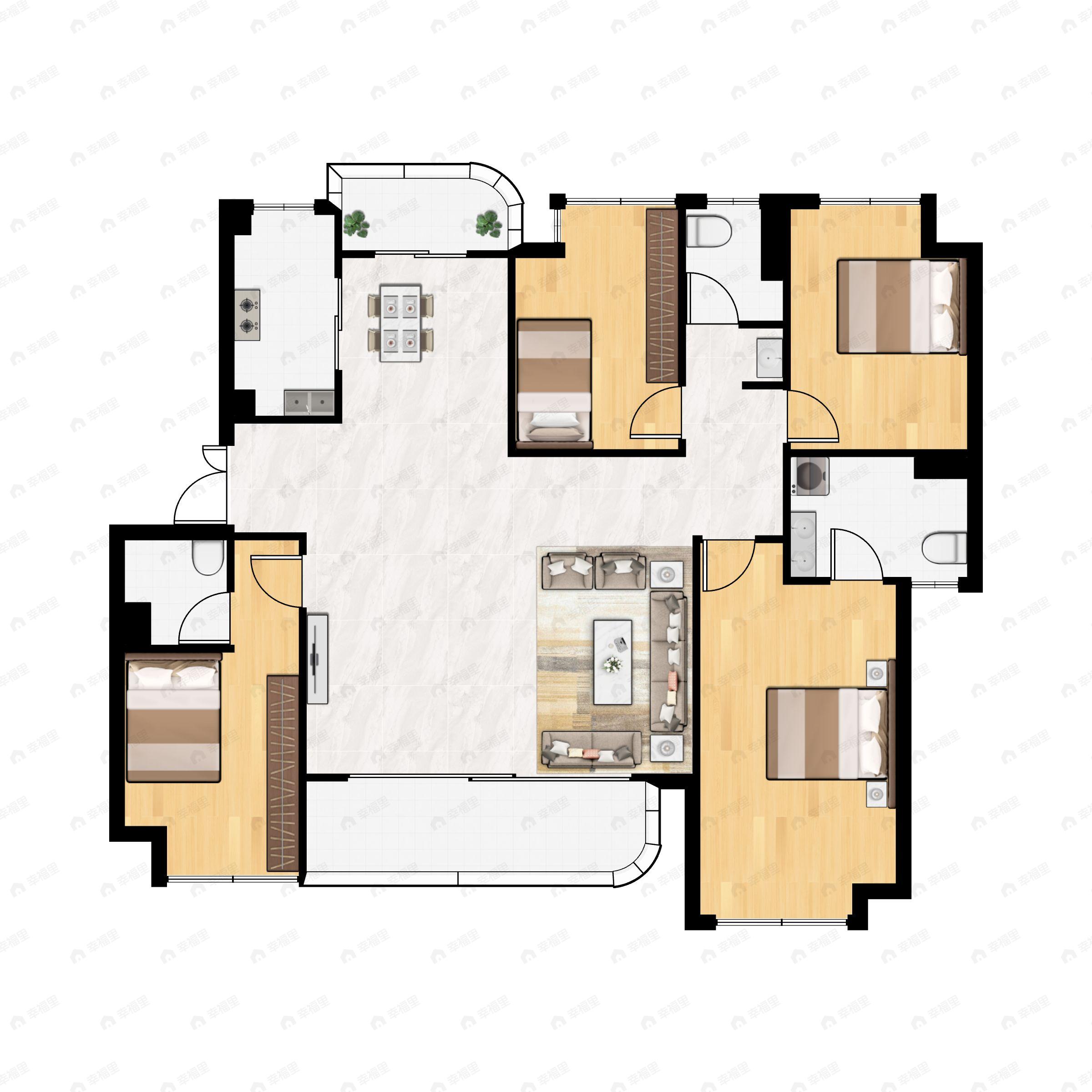 4室2厅3卫建面200平户型图