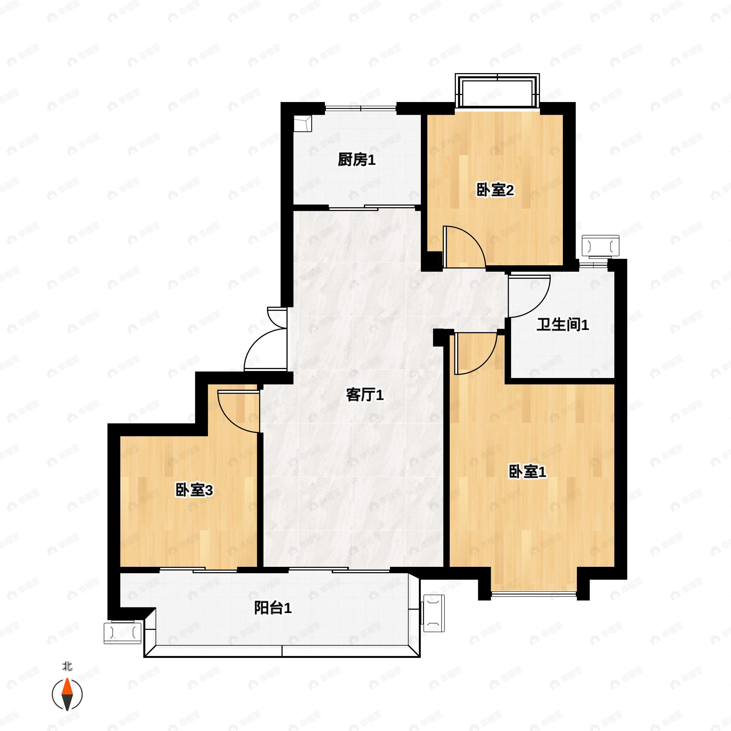 3室2厅1卫建面113平户型图