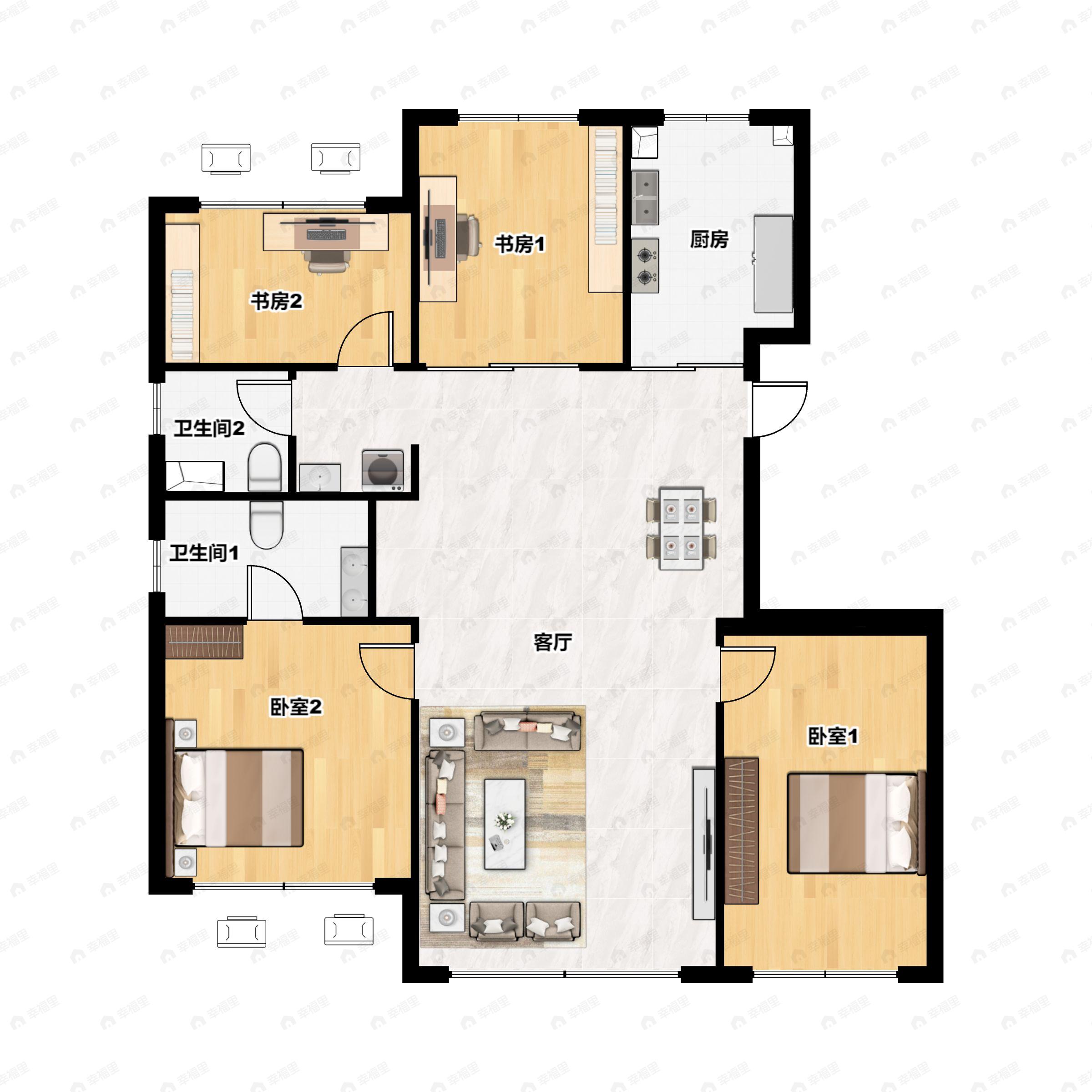 4室2厅2卫建面135平北|南户型图