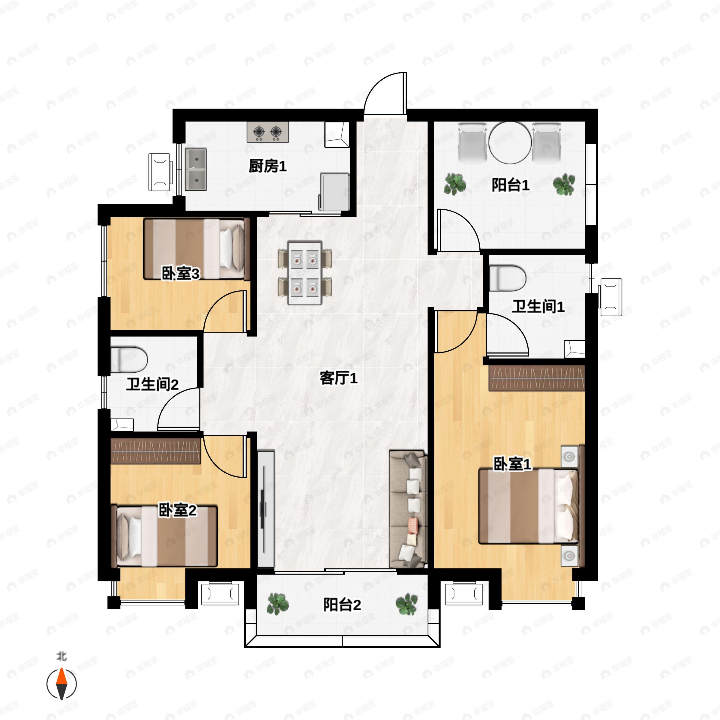 4室2厅2卫建面128平户型图