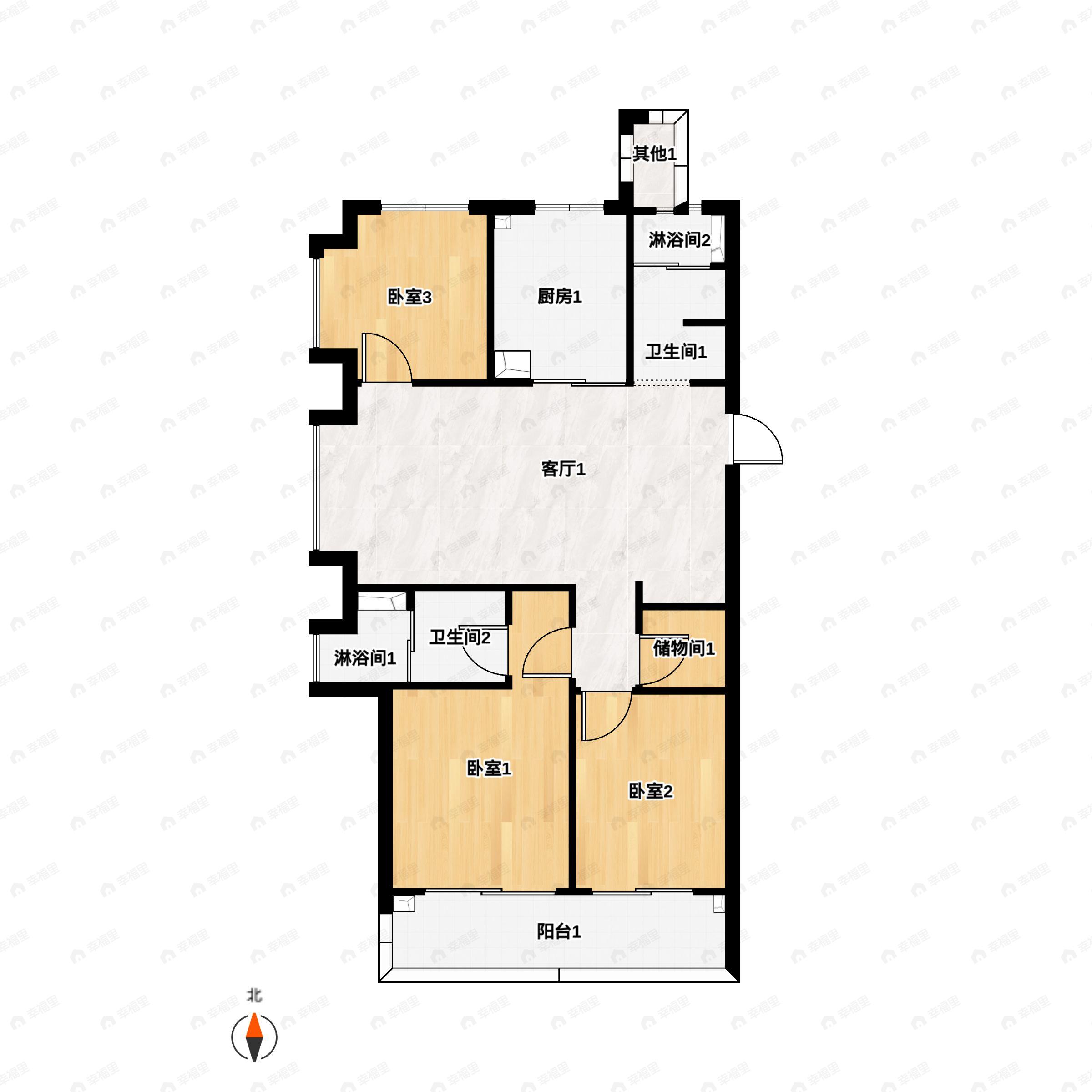 3室2厅2卫建面112平户型图