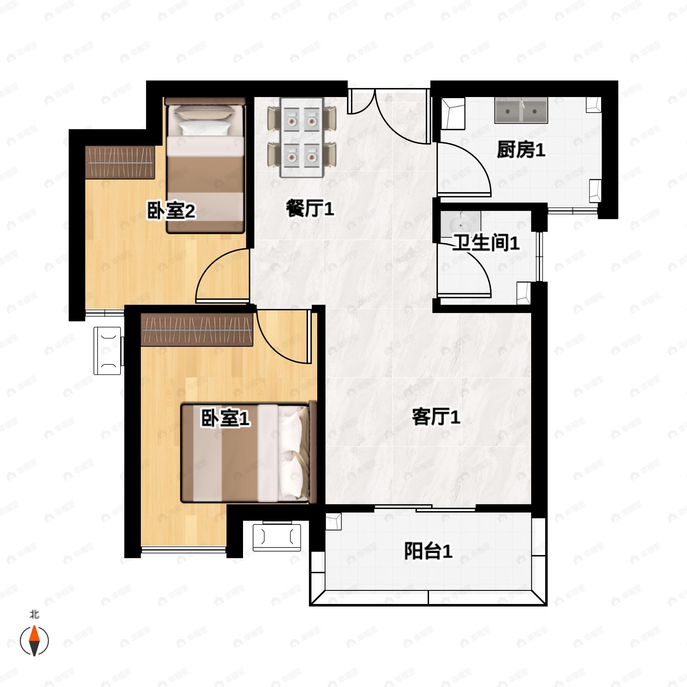 2室2厅1卫建面80平户型图