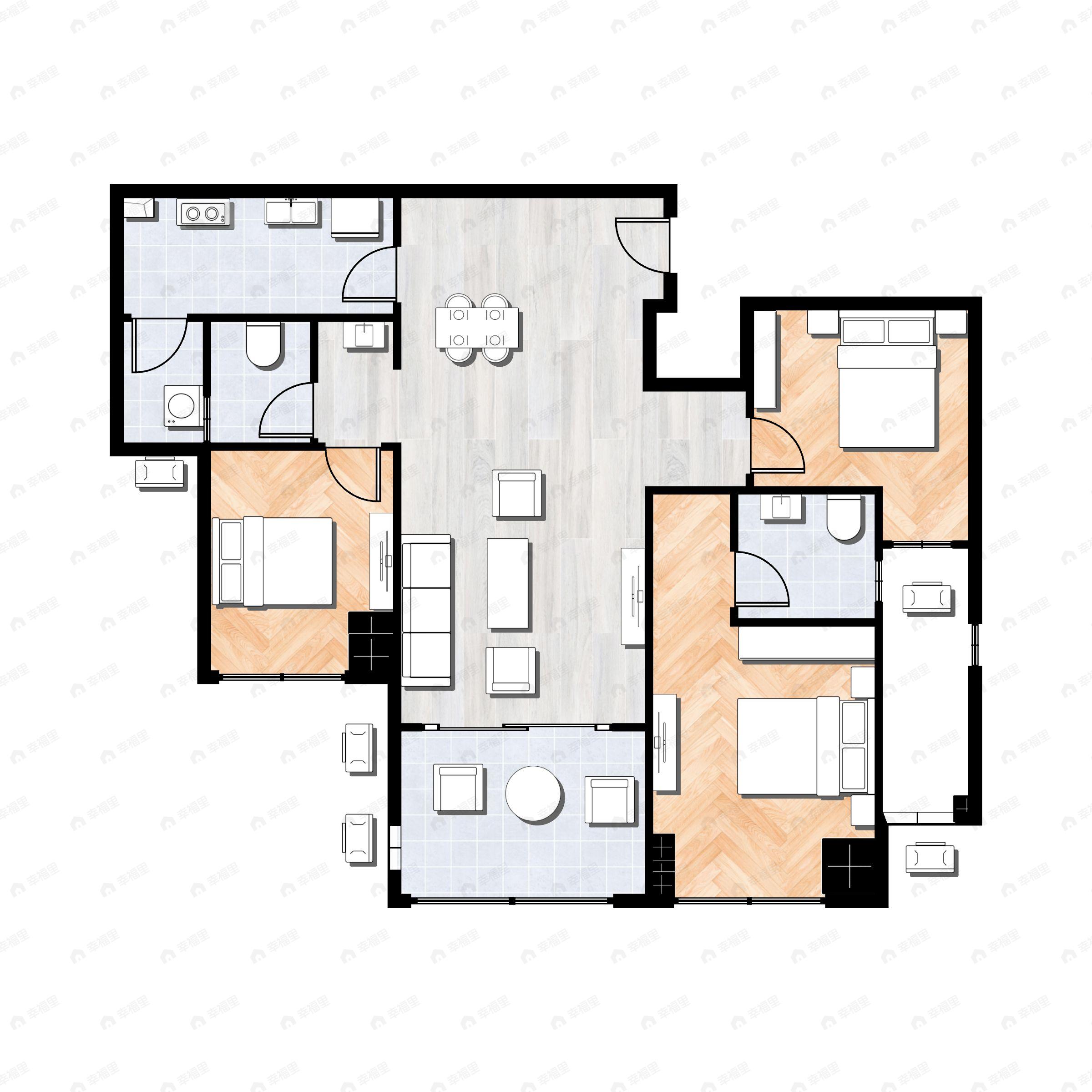 3室2厅2卫建面94m²南户型图