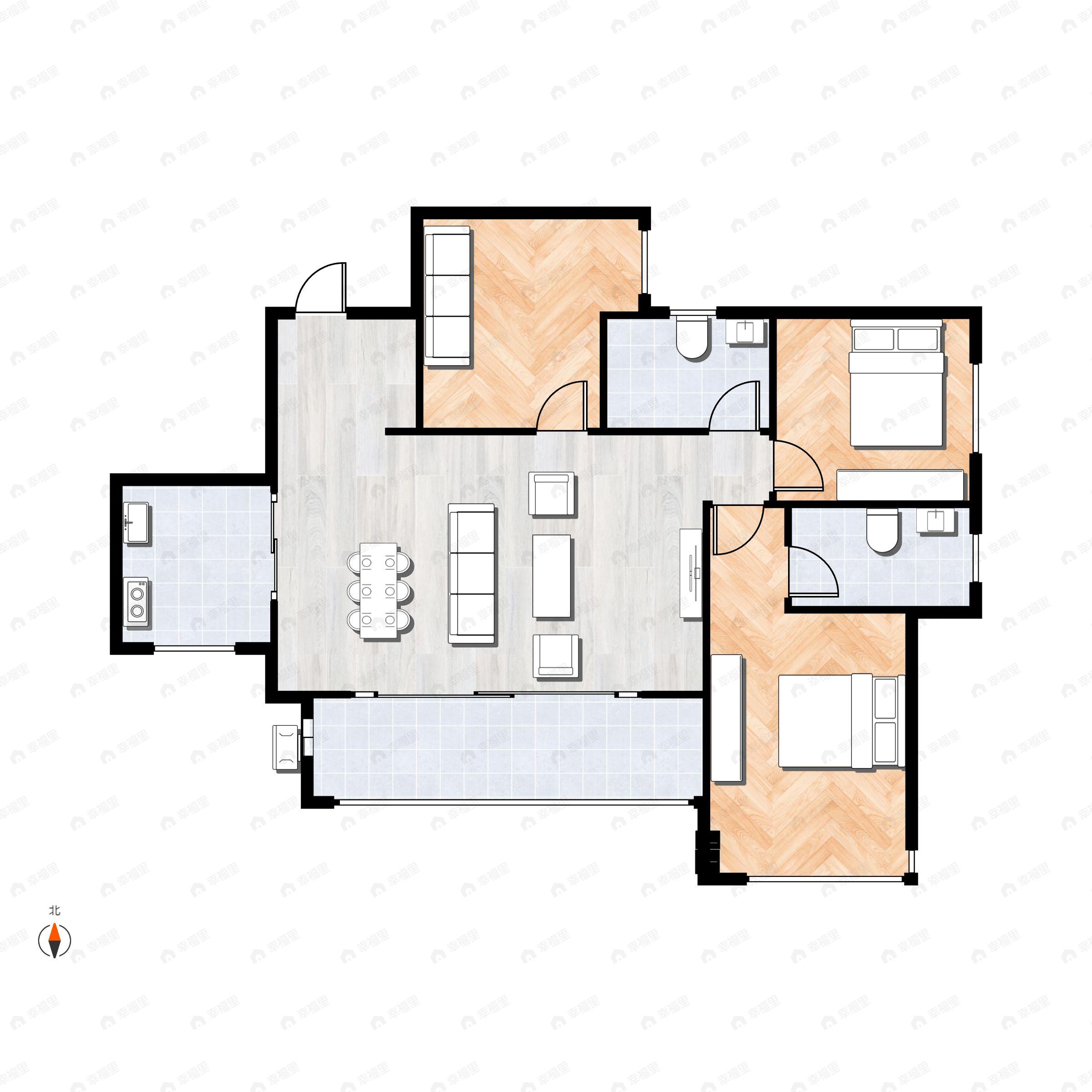 3室2厅2卫建面107平户型图