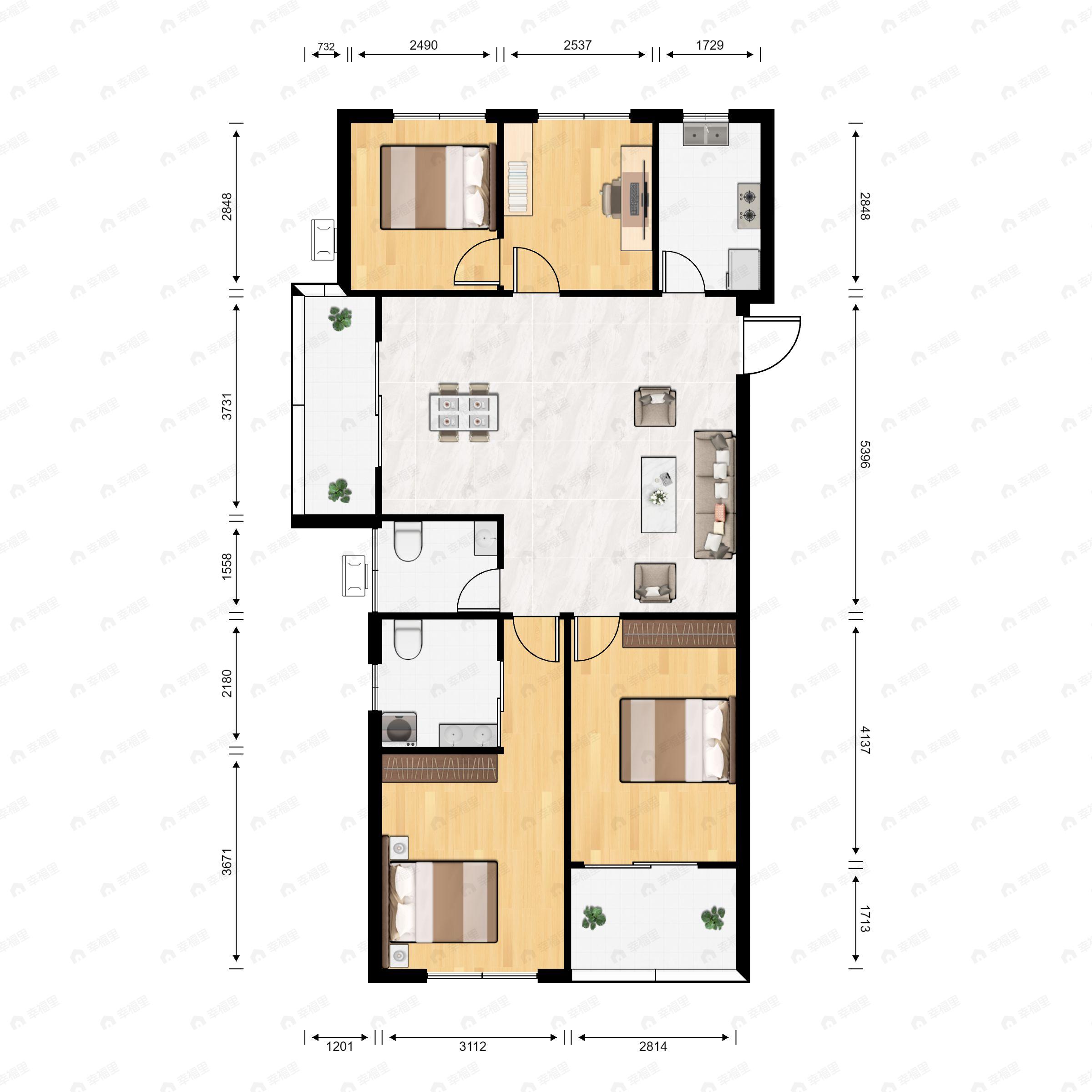 4室2厅2卫建面140平北|南户型图