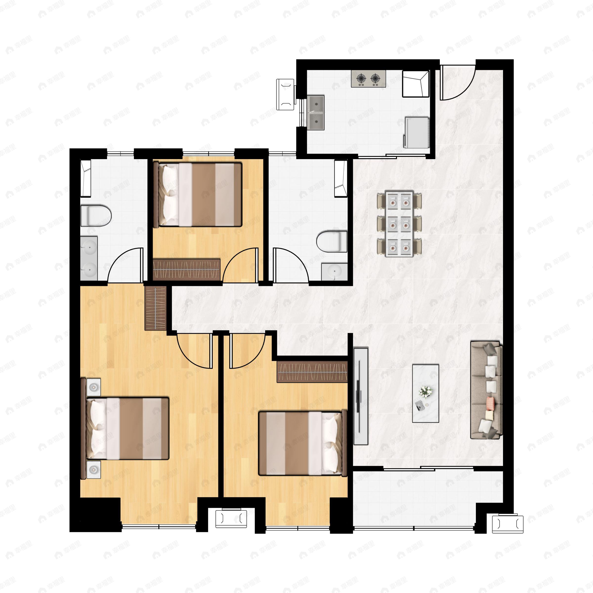 3室2厅2卫建面120平户型图