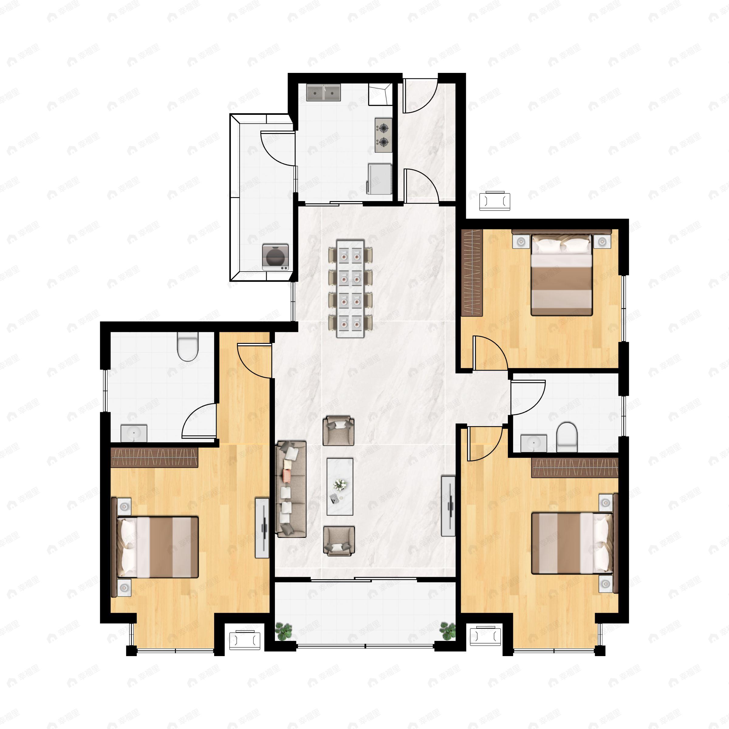 3室2厅2卫建面123平户型图