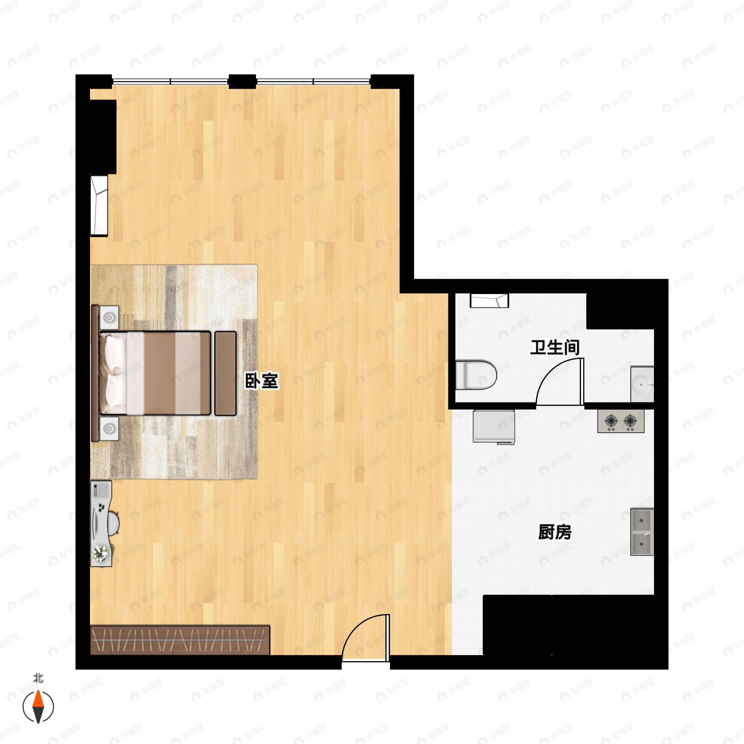 1室1厅1卫建面75平户型图