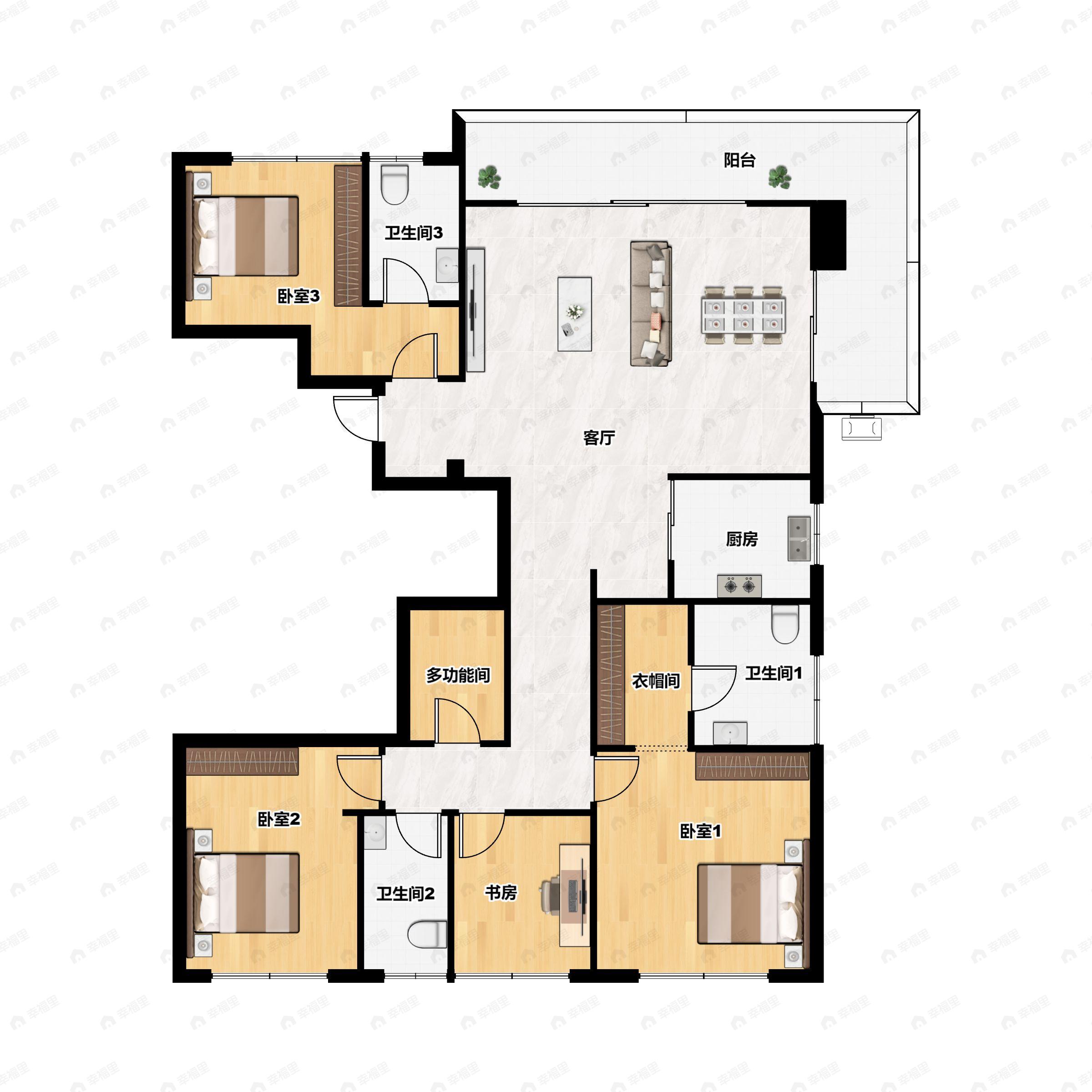 4室2厅3卫建面228平南|北户型图