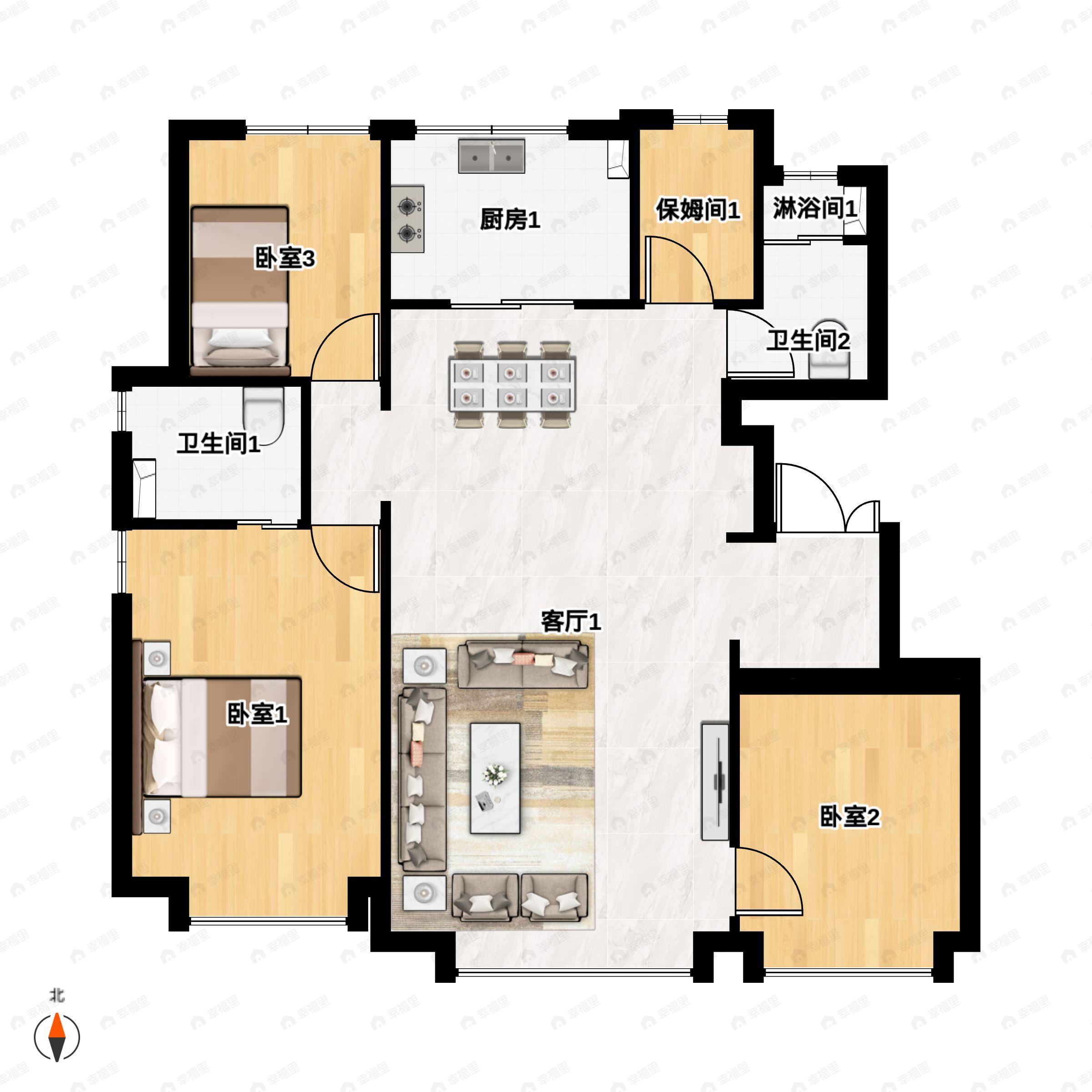 3室2厅2卫建面143平户型图