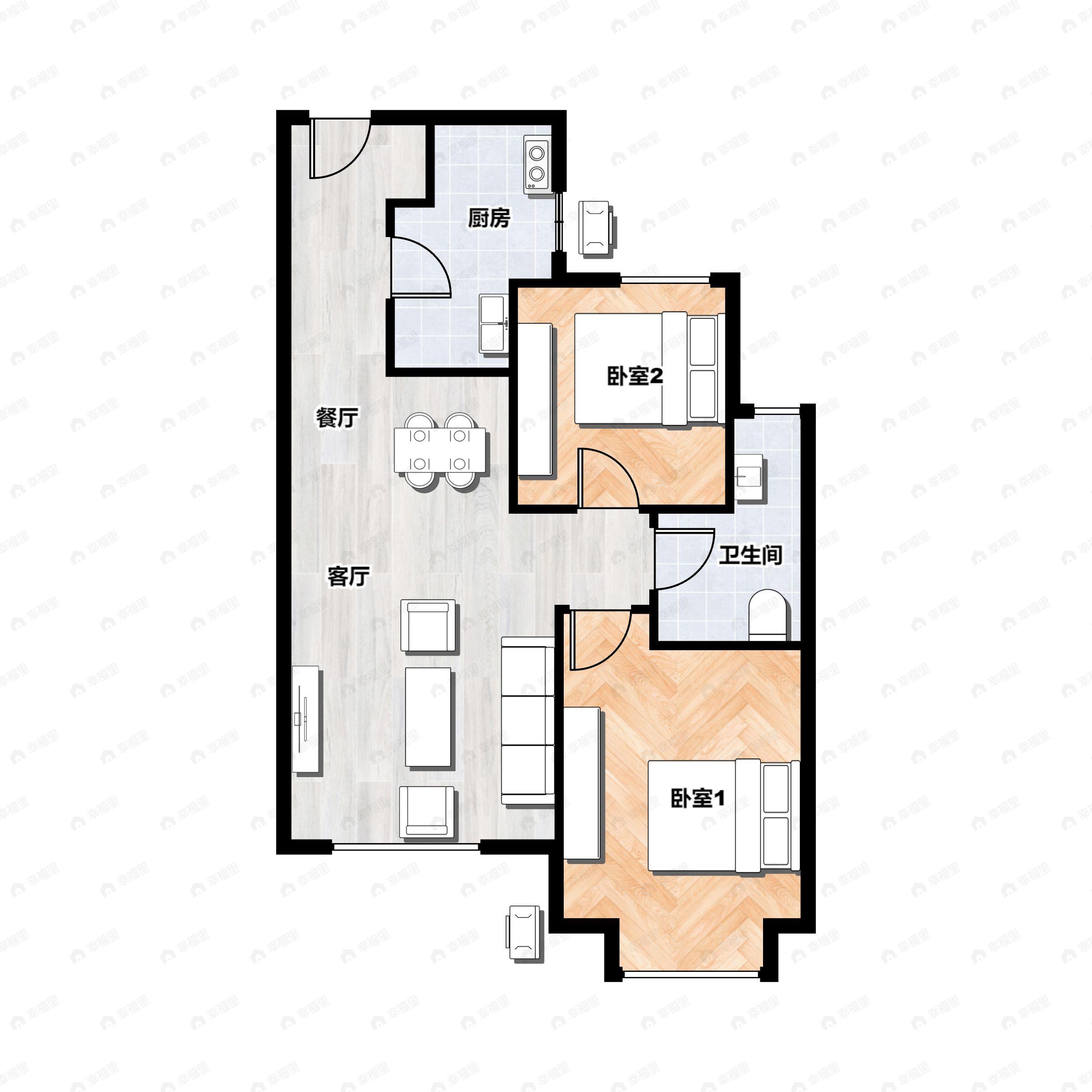 2室2厅1卫建面80平户型图