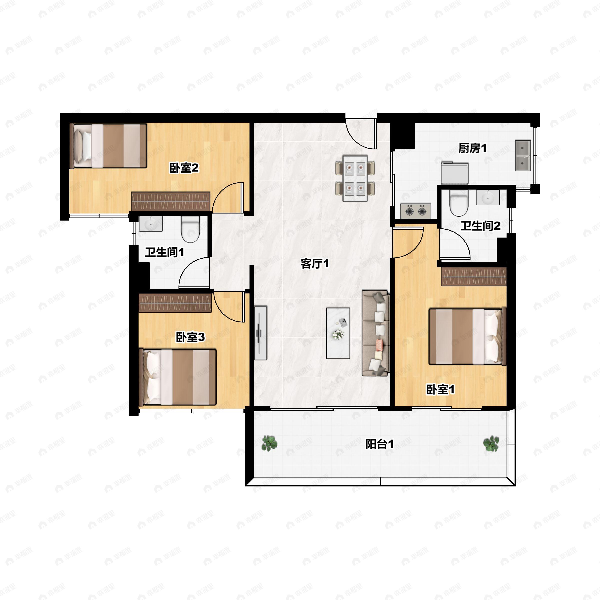 3室2厅2卫建面99平户型图