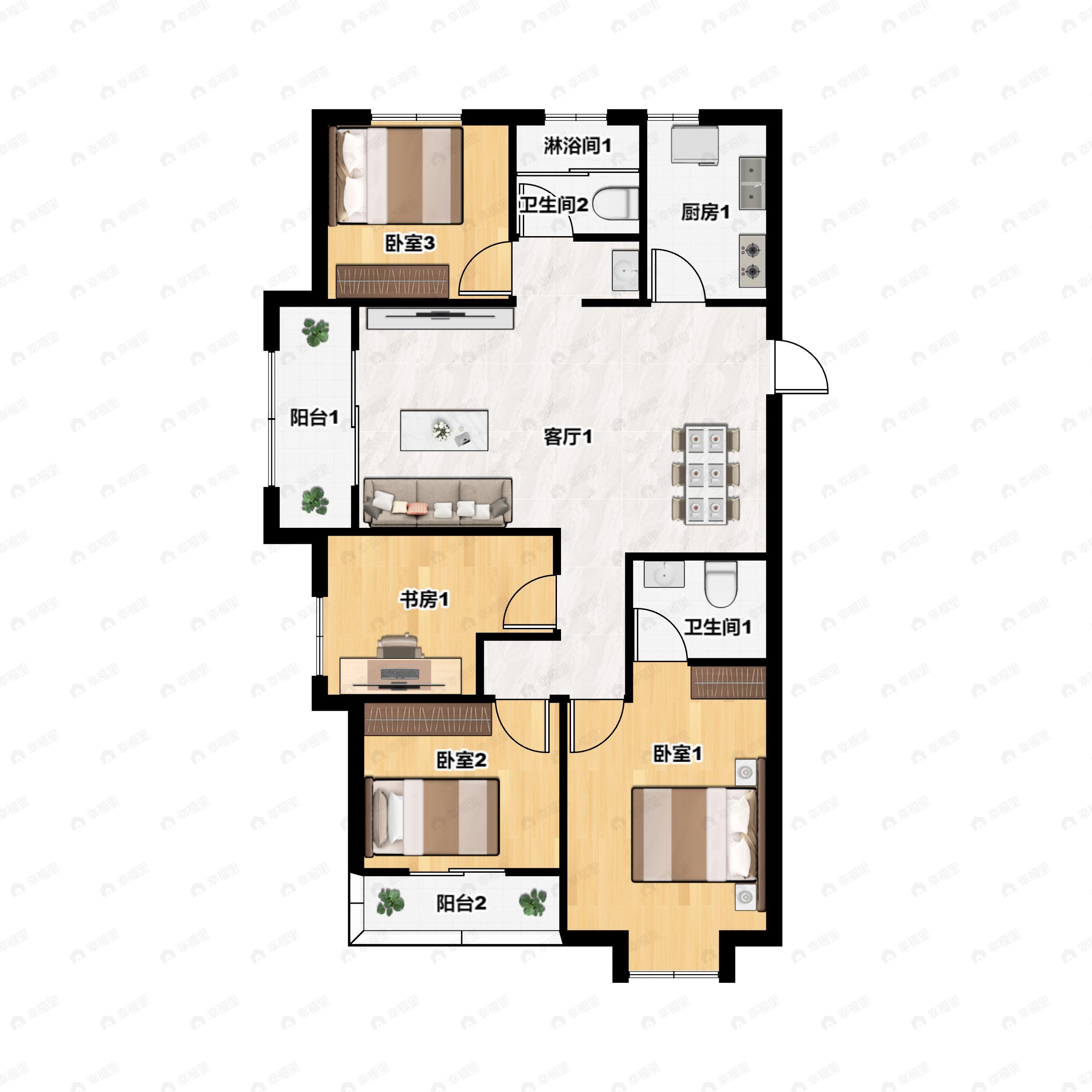4室2厅2卫建面131平南户型图
