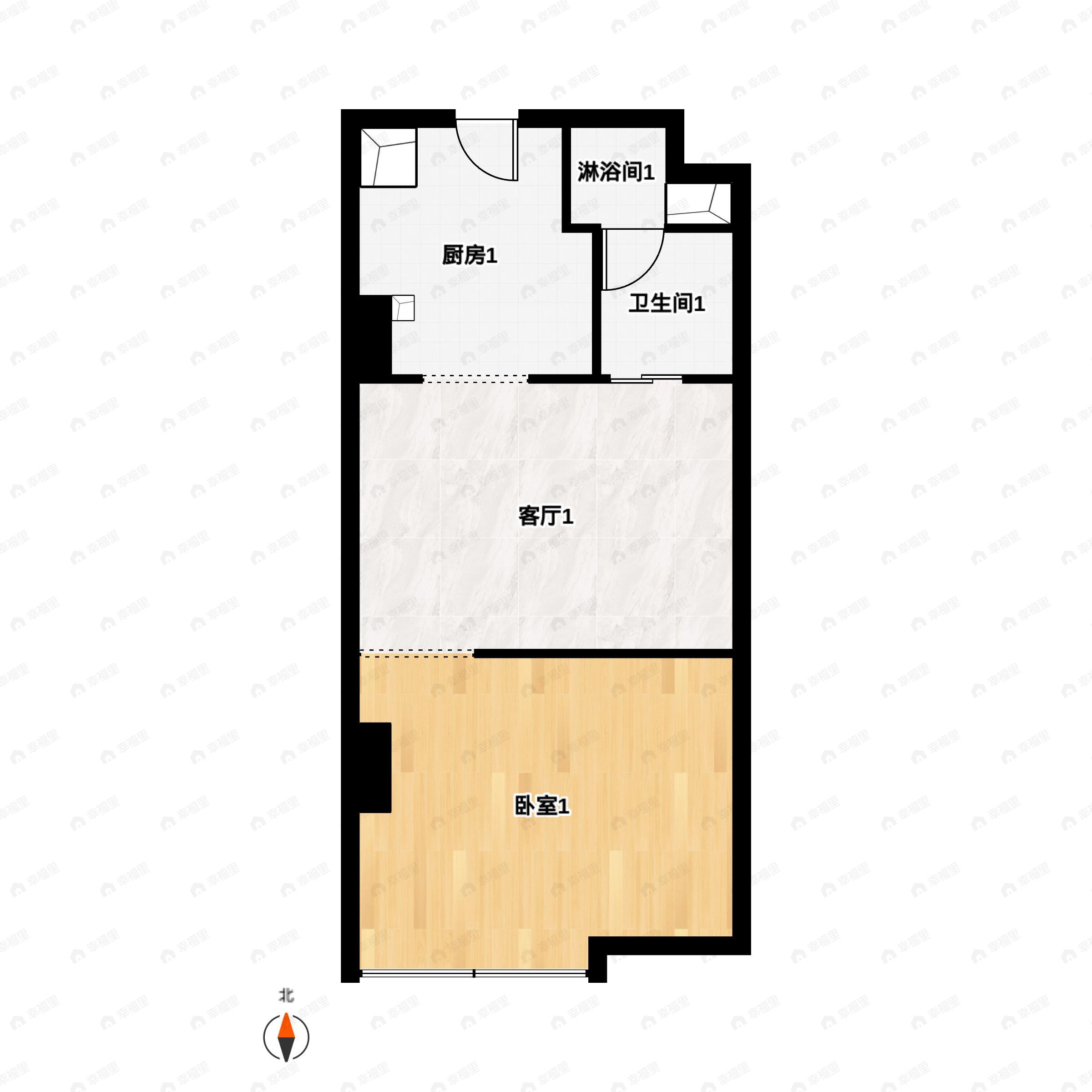 1室1厅1卫建面46平南户型图