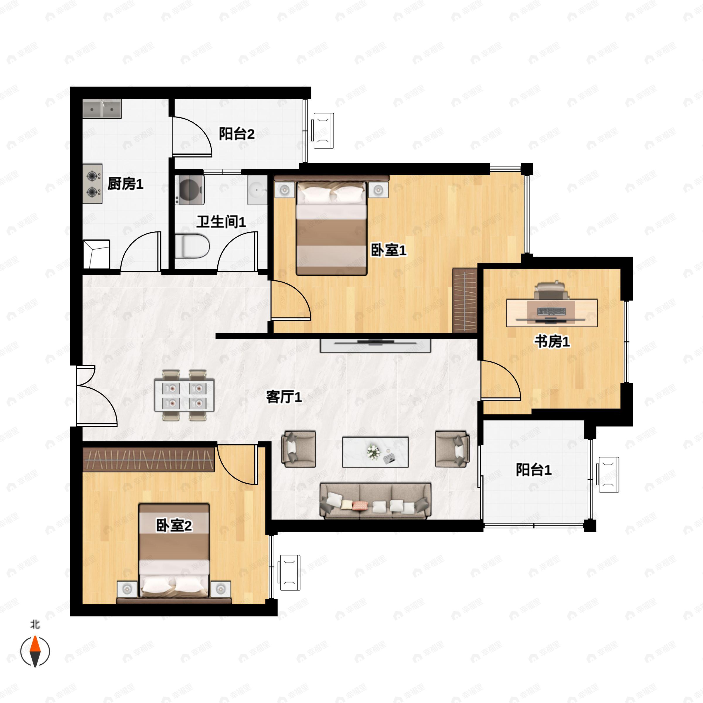 金辉御江府3室2厅1卫户型图