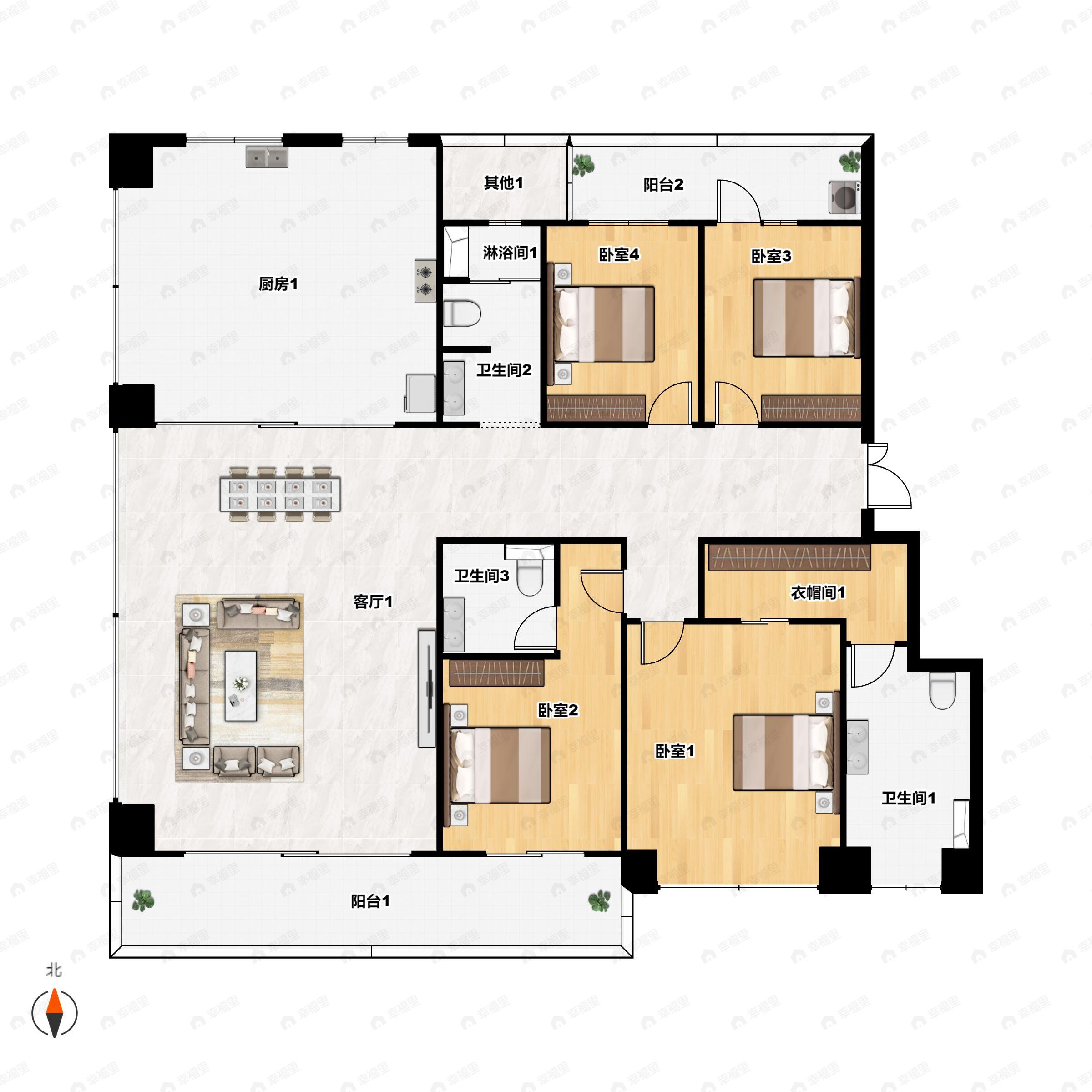 4室2厅3卫建面209平南户型图